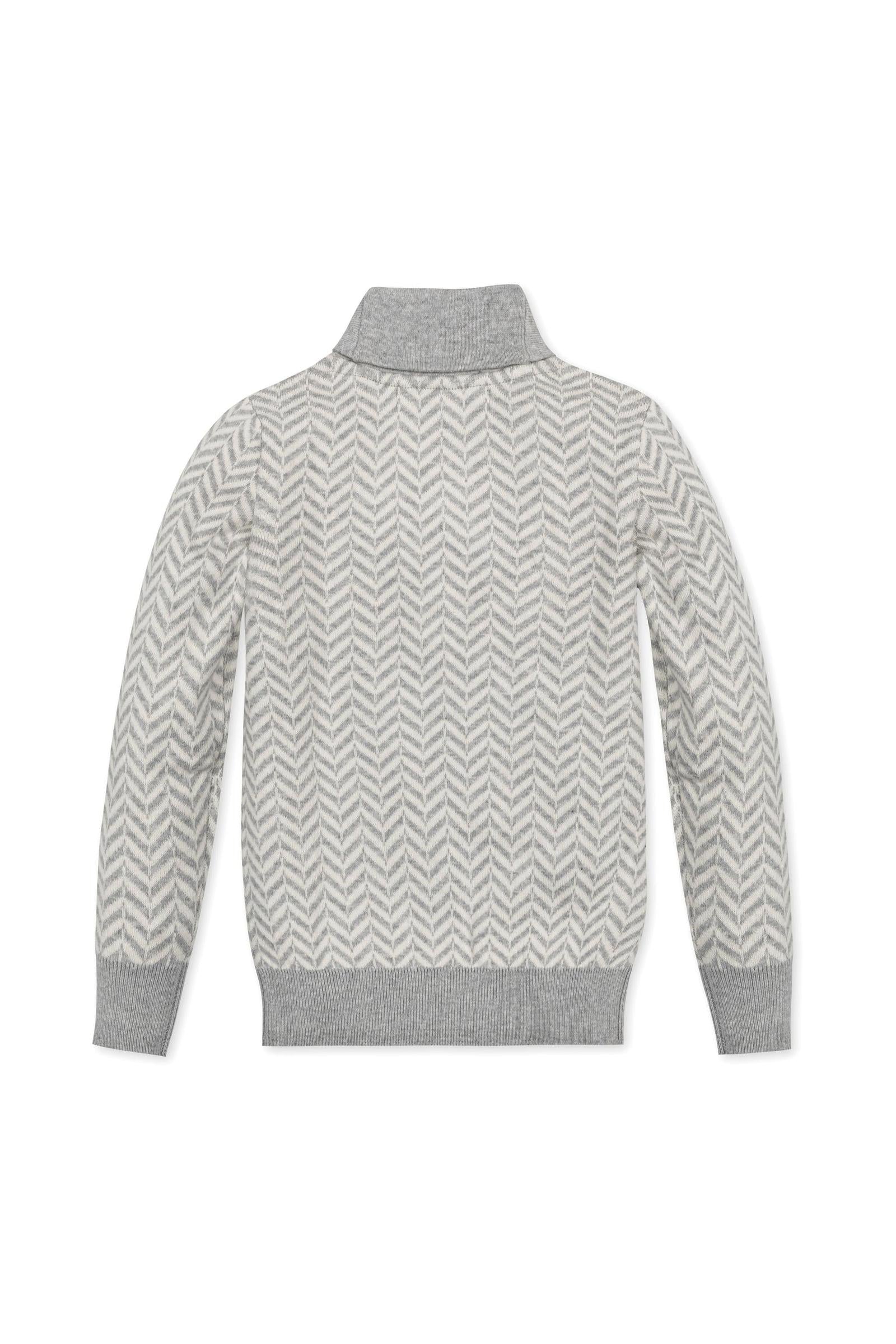 Organic Cotton Intarsia Shawl Collar Sweater for Boys, Light Gray, Sizes 2T-12