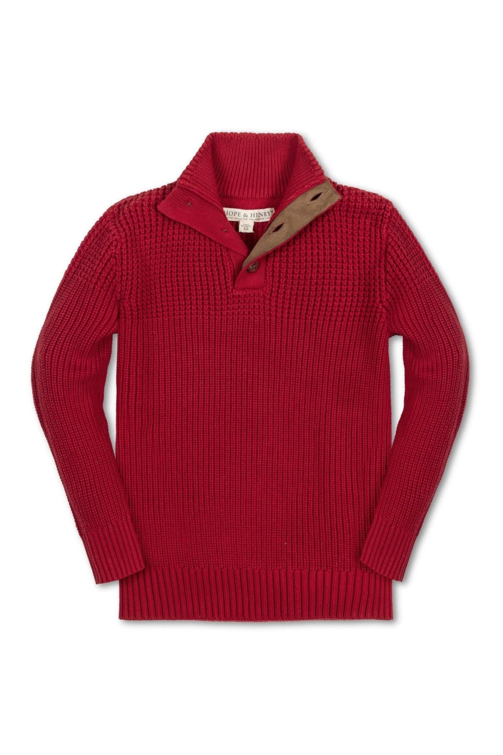 Organic Cotton Mix Stitch Mock Neck Sweater with Elbow Patches for Baby Boys, Red