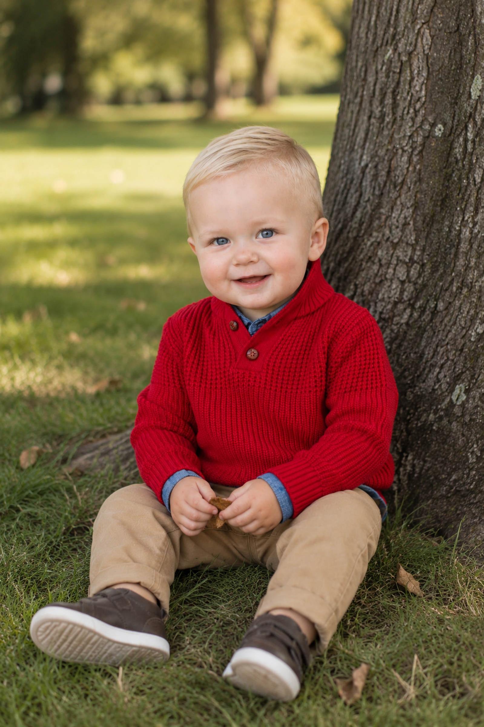 Organic Cotton Mix Stitch Mock Neck Sweater with Elbow Patches for Baby Boys, Red