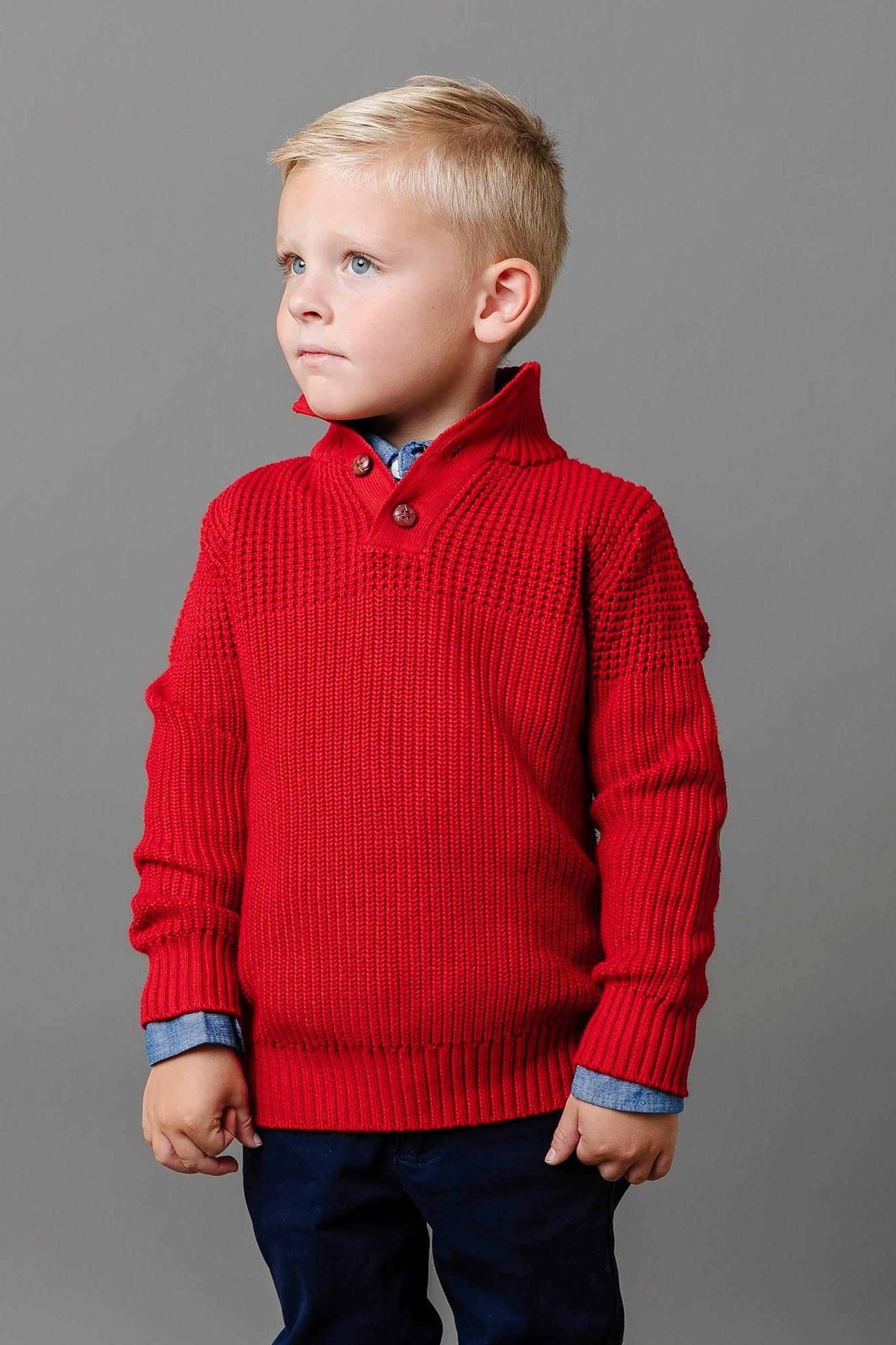 Organic Cotton Mix Stitch Mock Neck Sweater with Elbow Patches for Baby Boys, Red