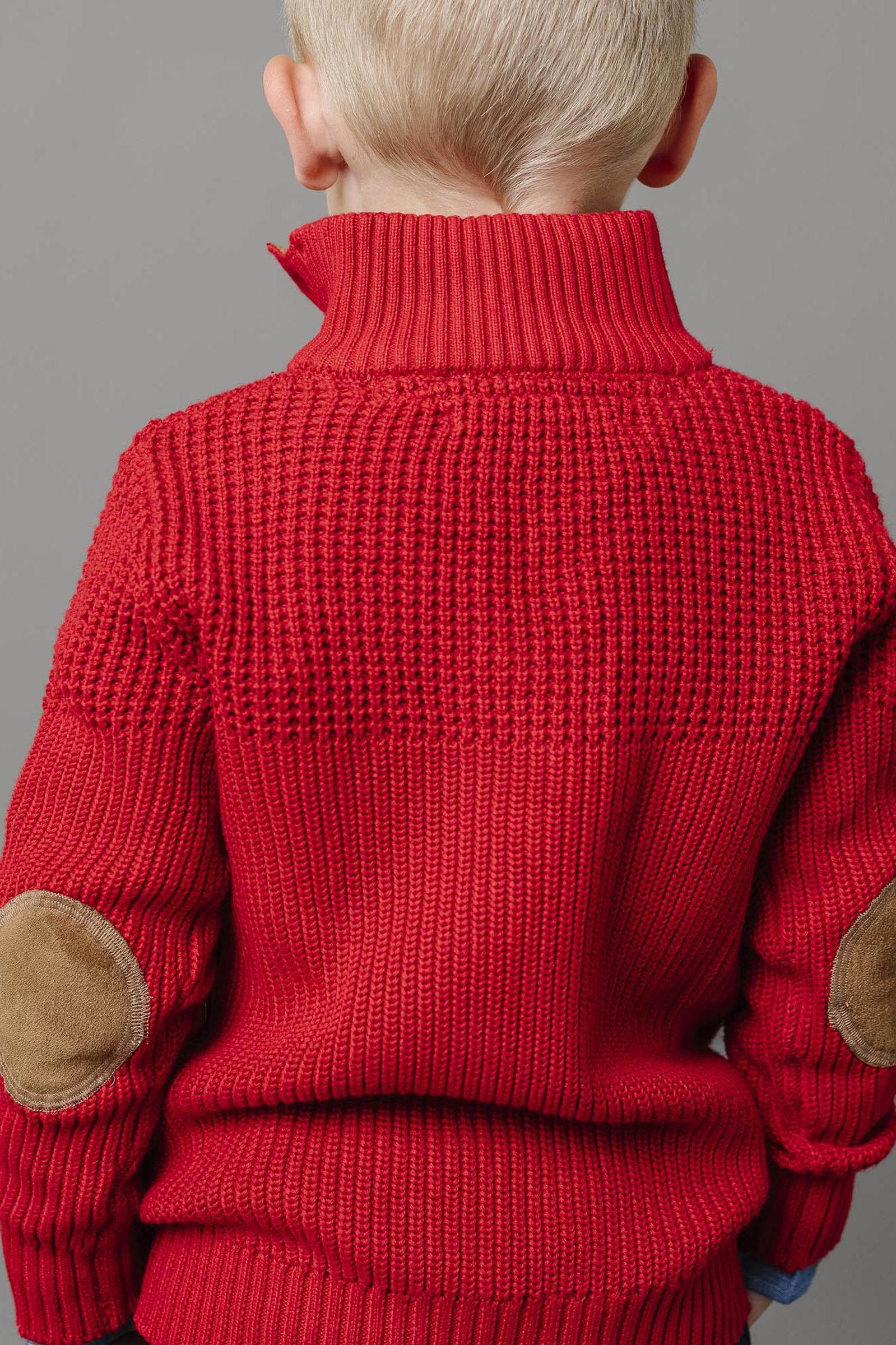Organic Cotton Mix Stitch Mock Neck Sweater with Elbow Patches for Baby Boys, Red