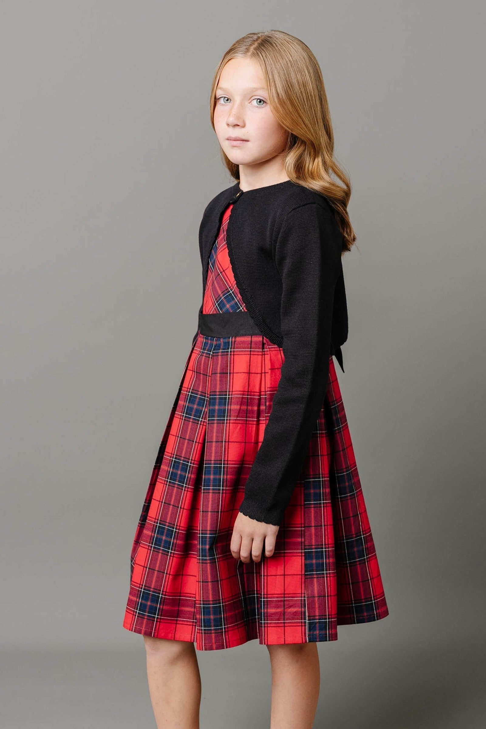Organic Cotton Classic Red Tartan Pleated Party Dress for Girls, Toddler & Kids
