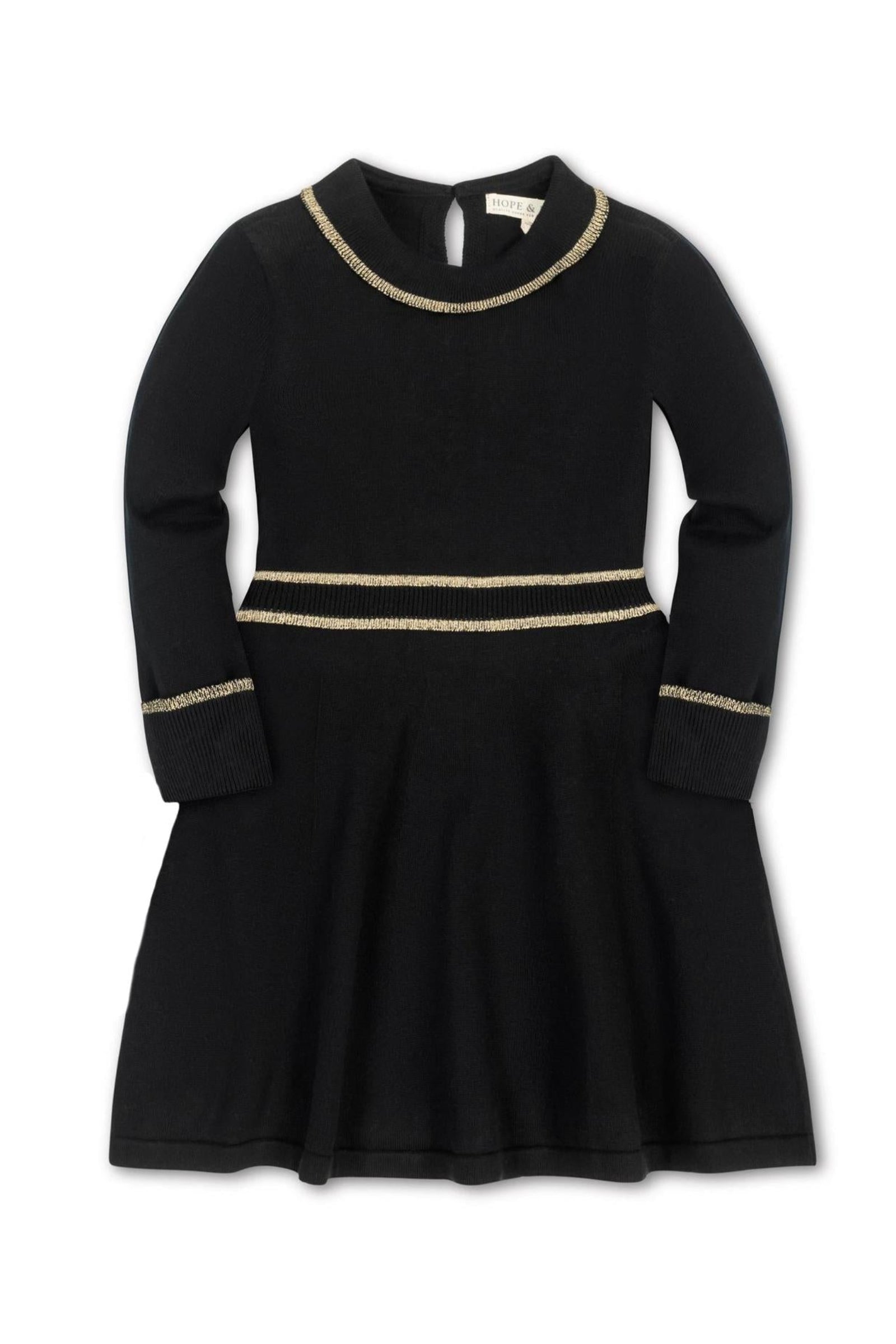 Organic Cotton Gold Tipped Sweater Dress for Girls, Black, Toddler & Kids