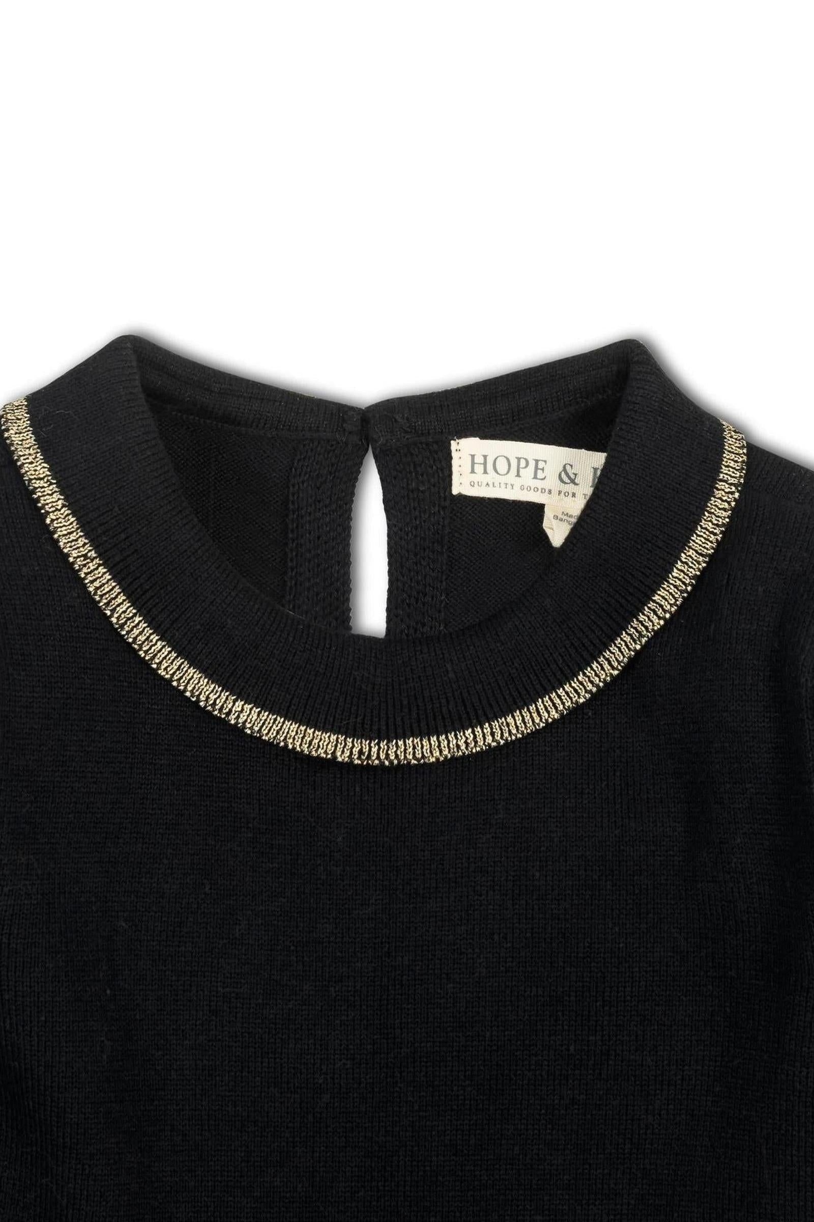 Organic Cotton Gold Tipped Sweater Dress for Girls, Black, Toddler & Kids