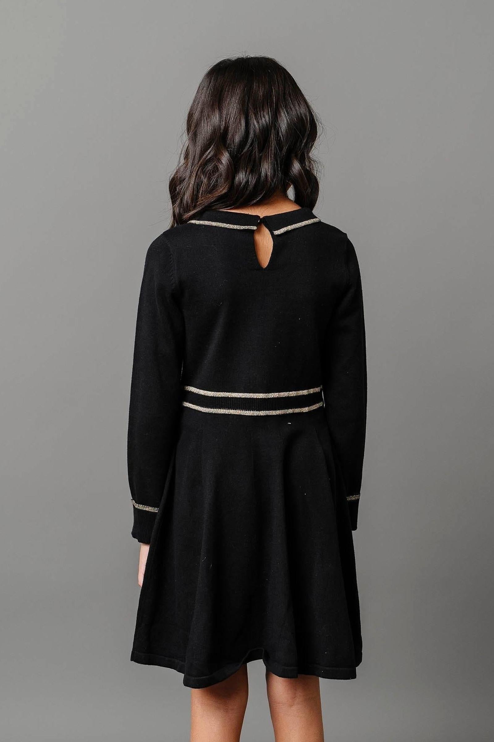 Organic Cotton Gold Tipped Sweater Dress for Girls, Black, Toddler & Kids