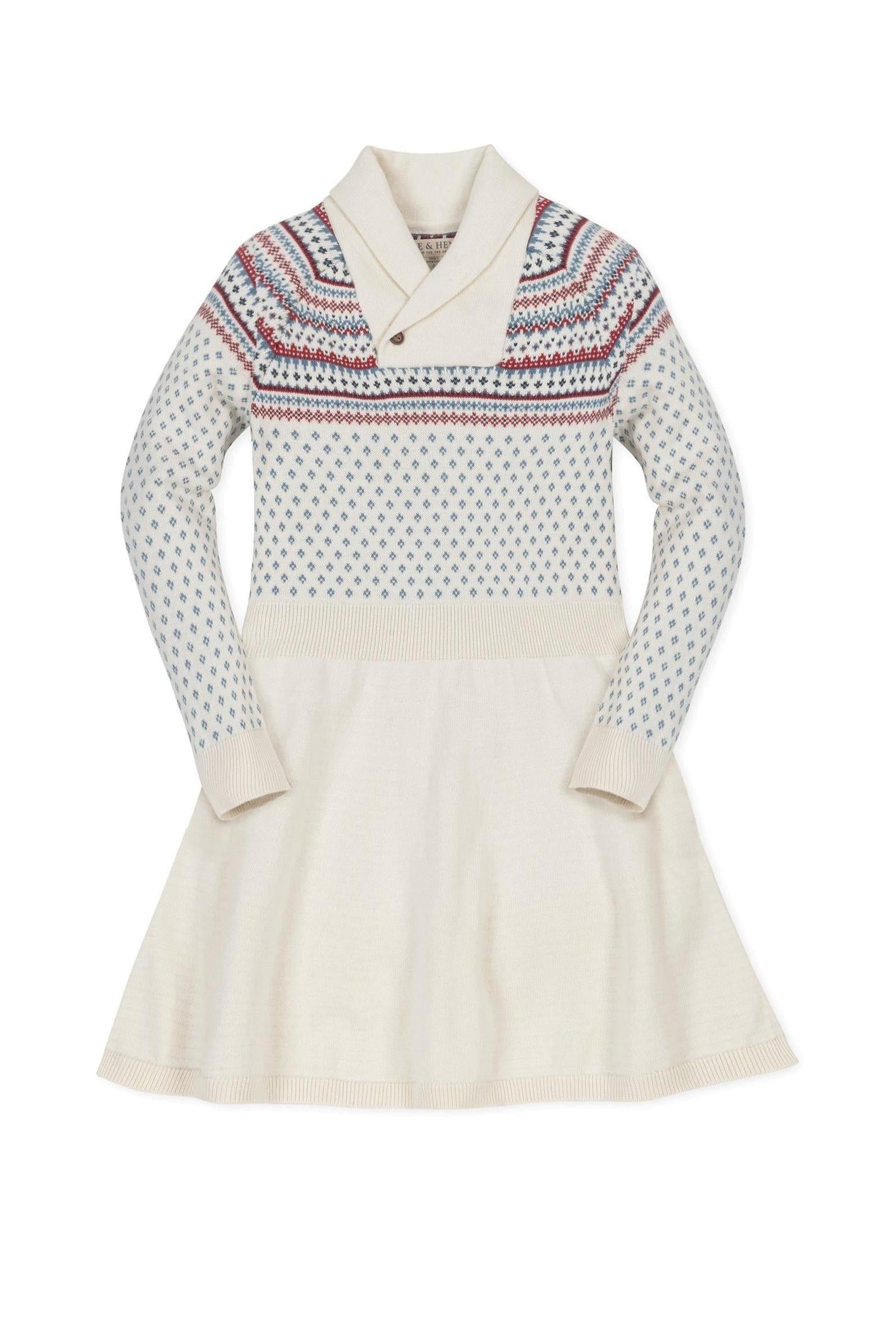 Organic Cotton Shawl Collar Sweater Dress, Ivory, Toddler & Kids
