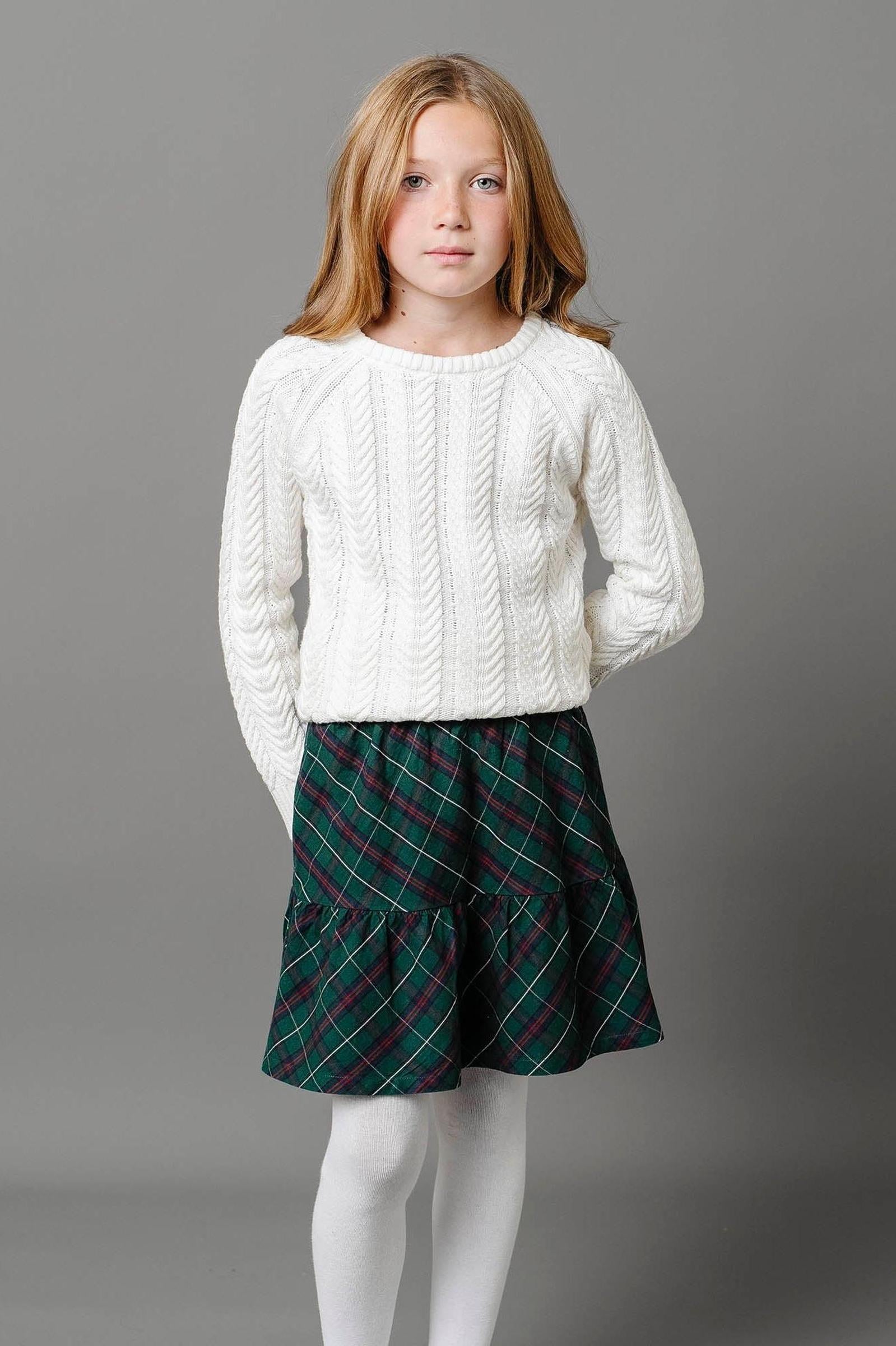 Organic Cotton Flounce Party Skirt for Girls, Merry Pine Plaid, Sizes 2T-12