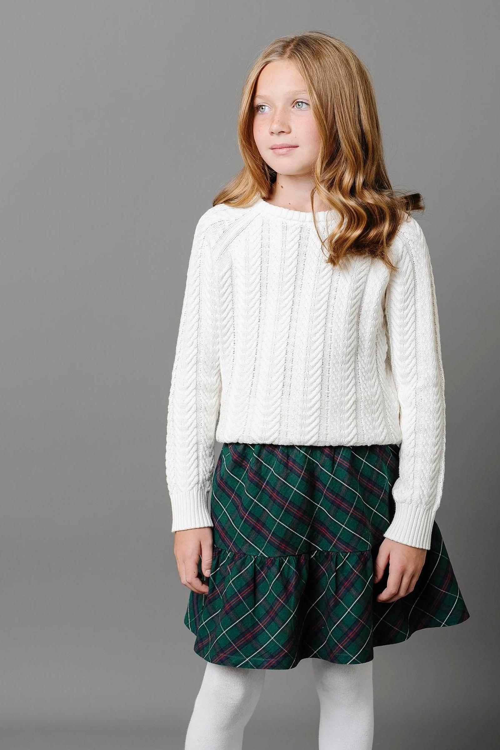 Organic Cotton Flounce Party Skirt for Girls, Merry Pine Plaid, Sizes 2T-12