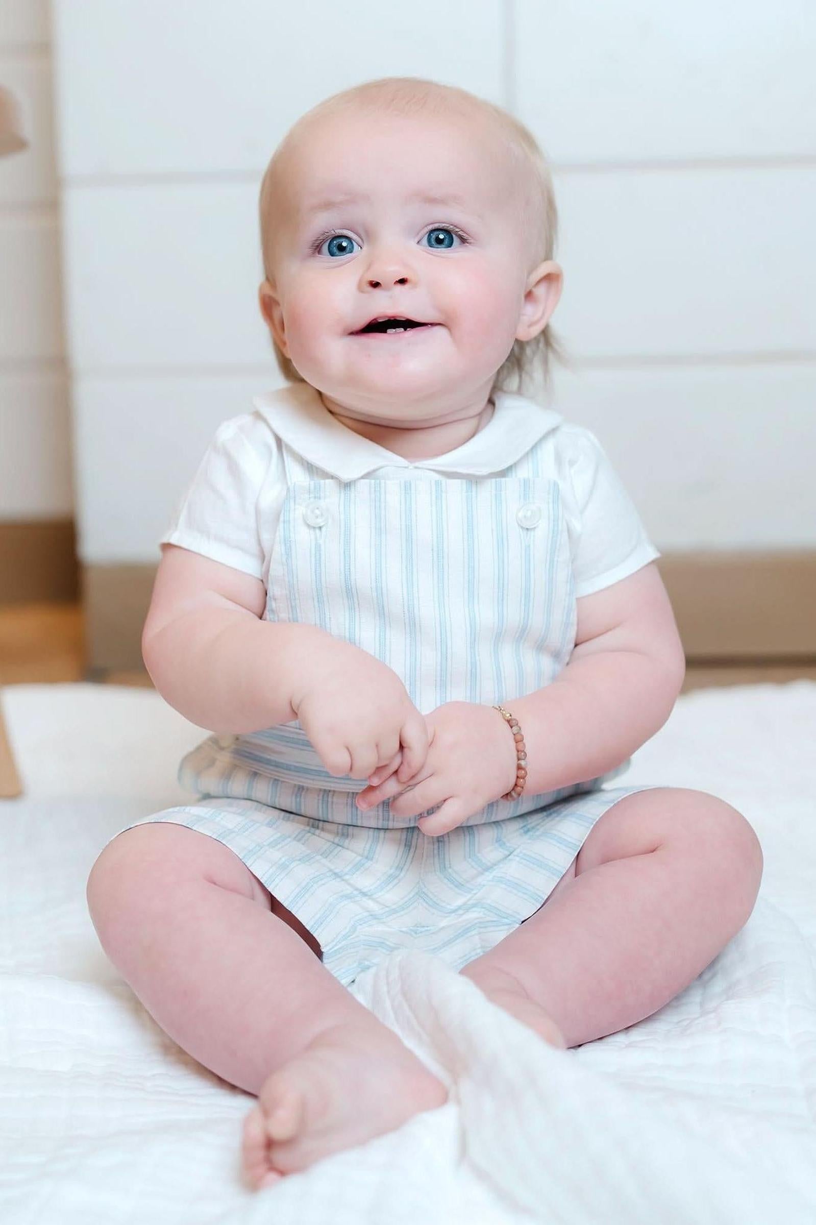 Baby Boy Linen Shortie Overall Set, Riviera Stripe