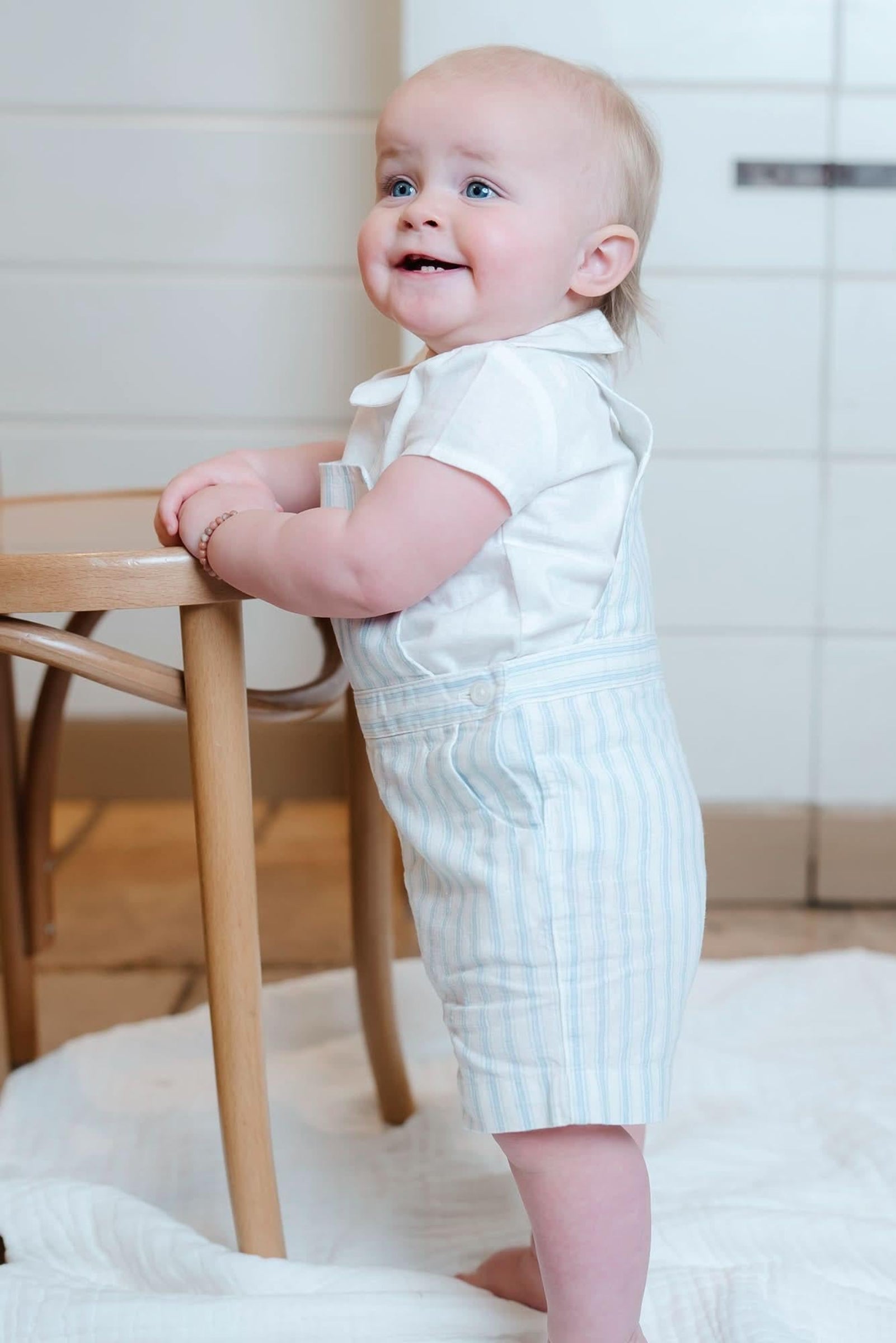 Baby Boy Linen Shortie Overall Set, Riviera Stripe
