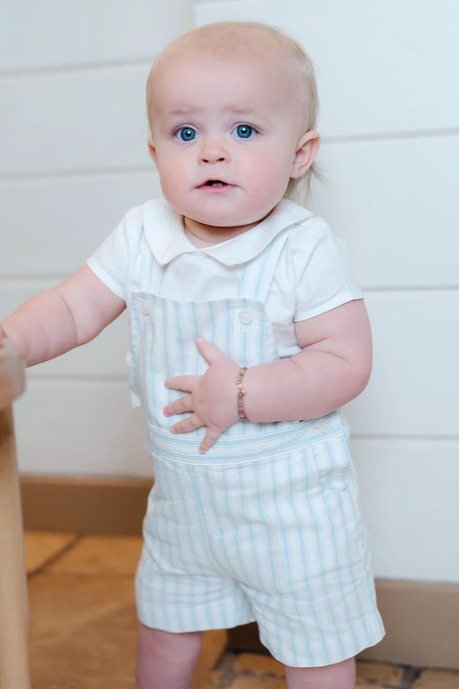 Baby Boy Linen Shortie Overall Set, Riviera Stripe