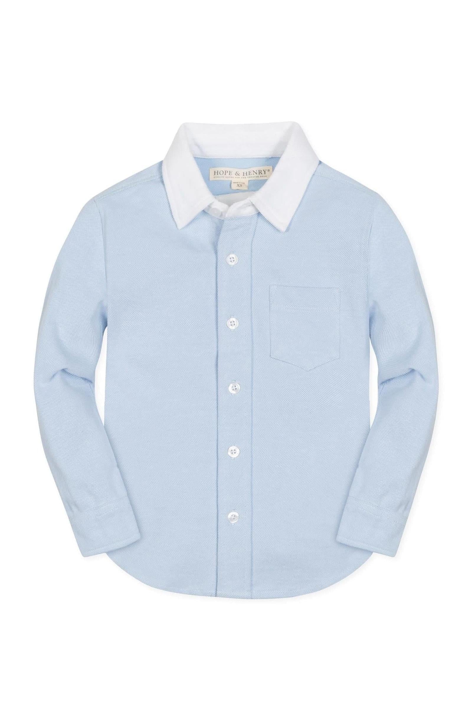 Pique Organic Cotton Button Down Shirt, Light Blue, Sizes 2T-10