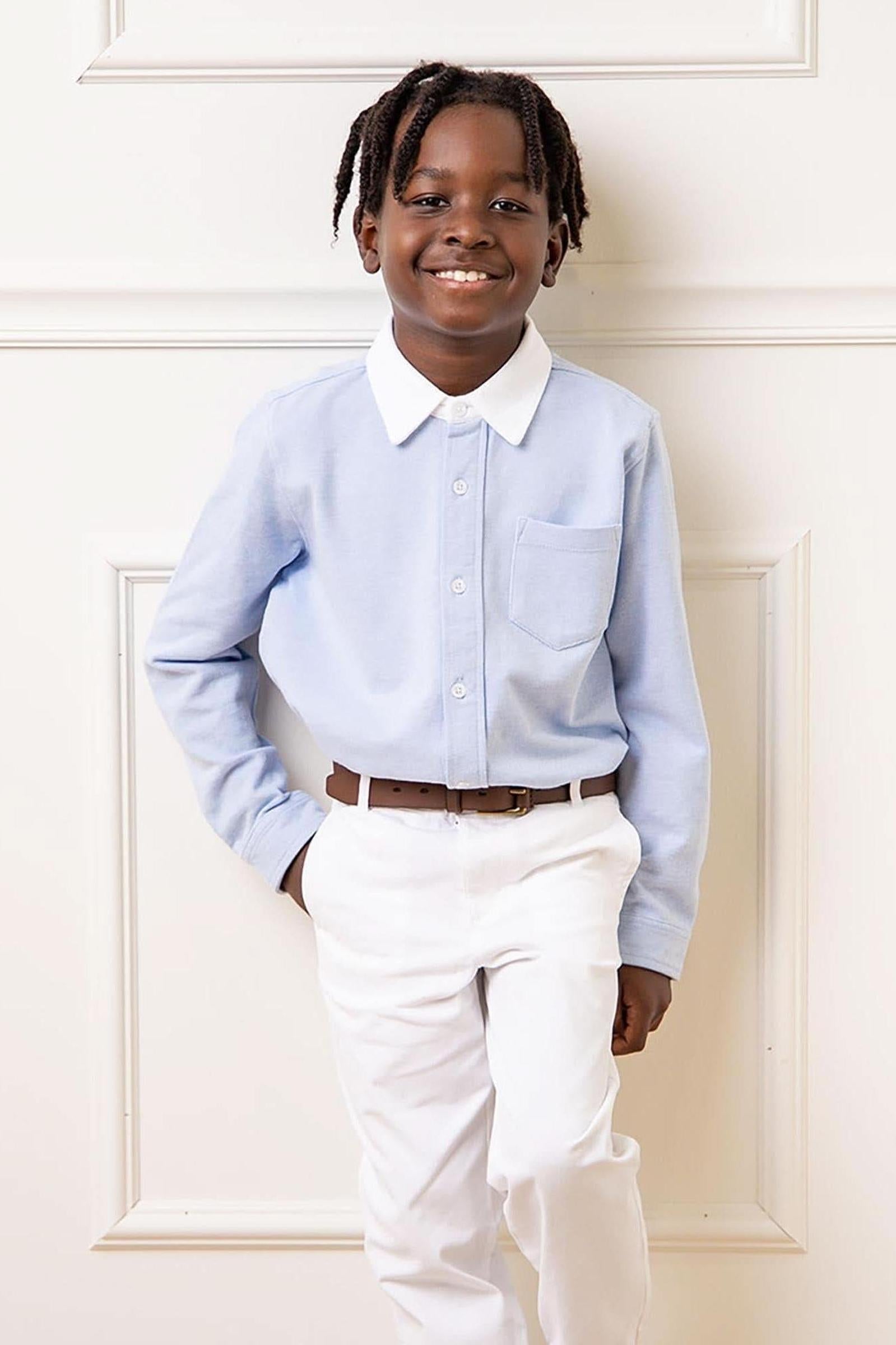 Pique Organic Cotton Button Down Shirt, Light Blue, Sizes 2T-10