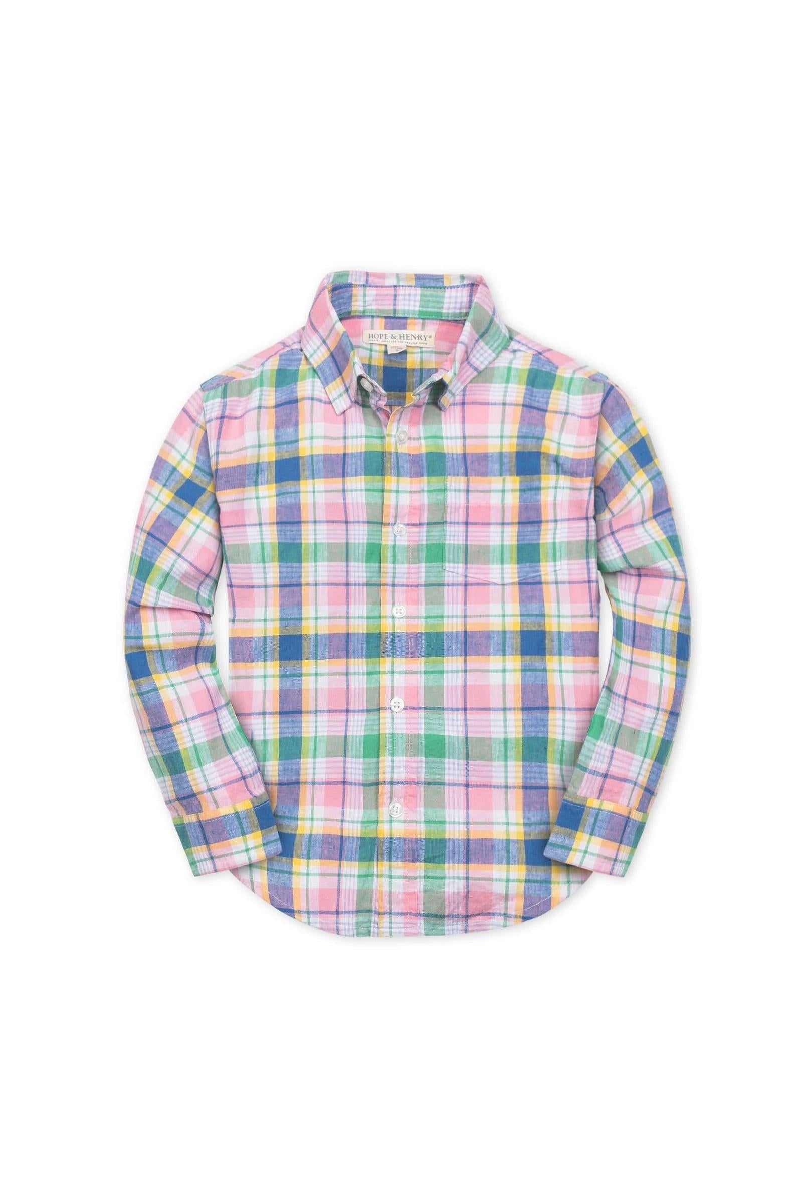 Linen Button Down Shirt for Boys, White Plaid, Sizes 2-16