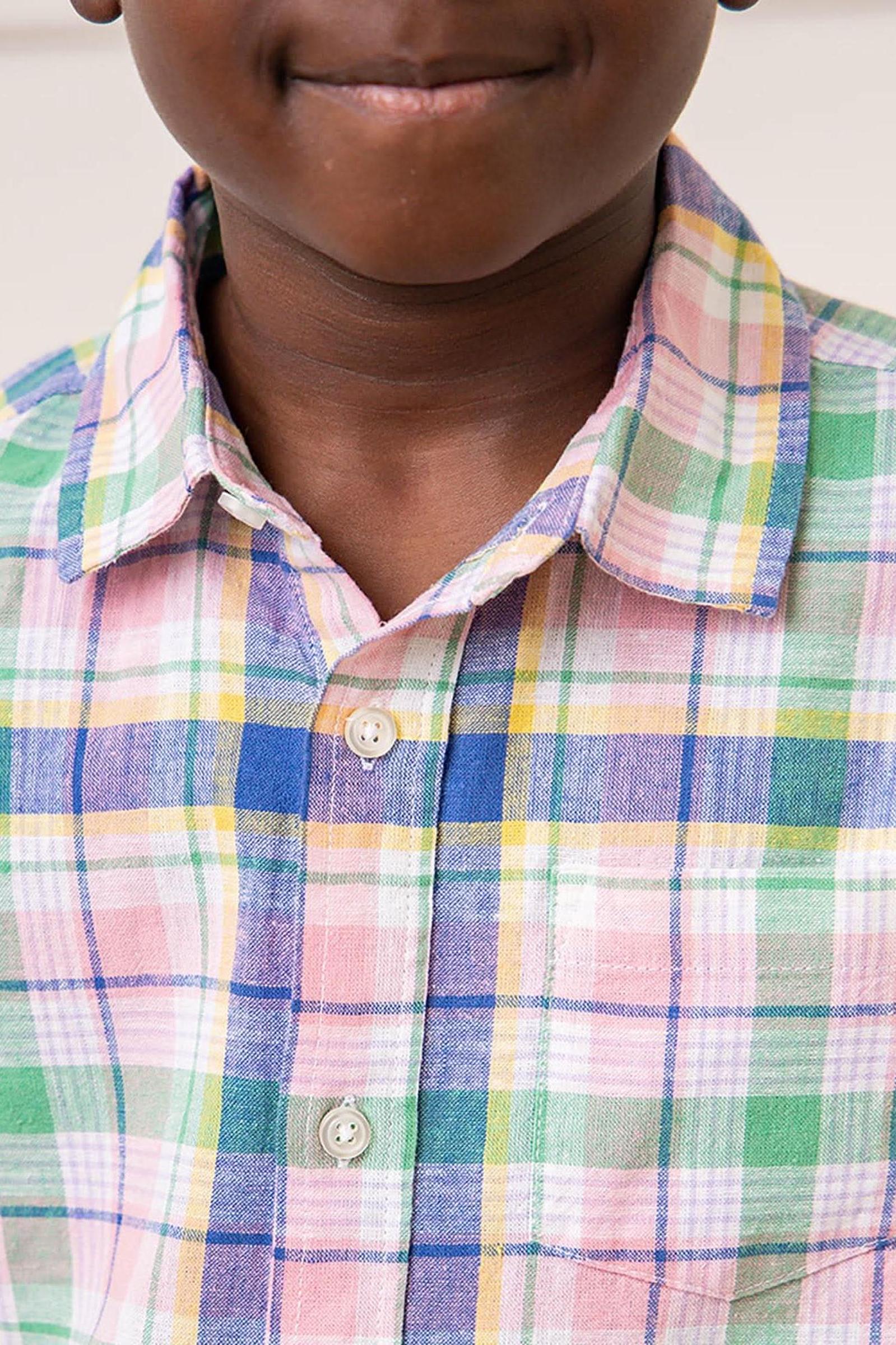 Linen Button Down Shirt for Boys, White Plaid, Sizes 2-16