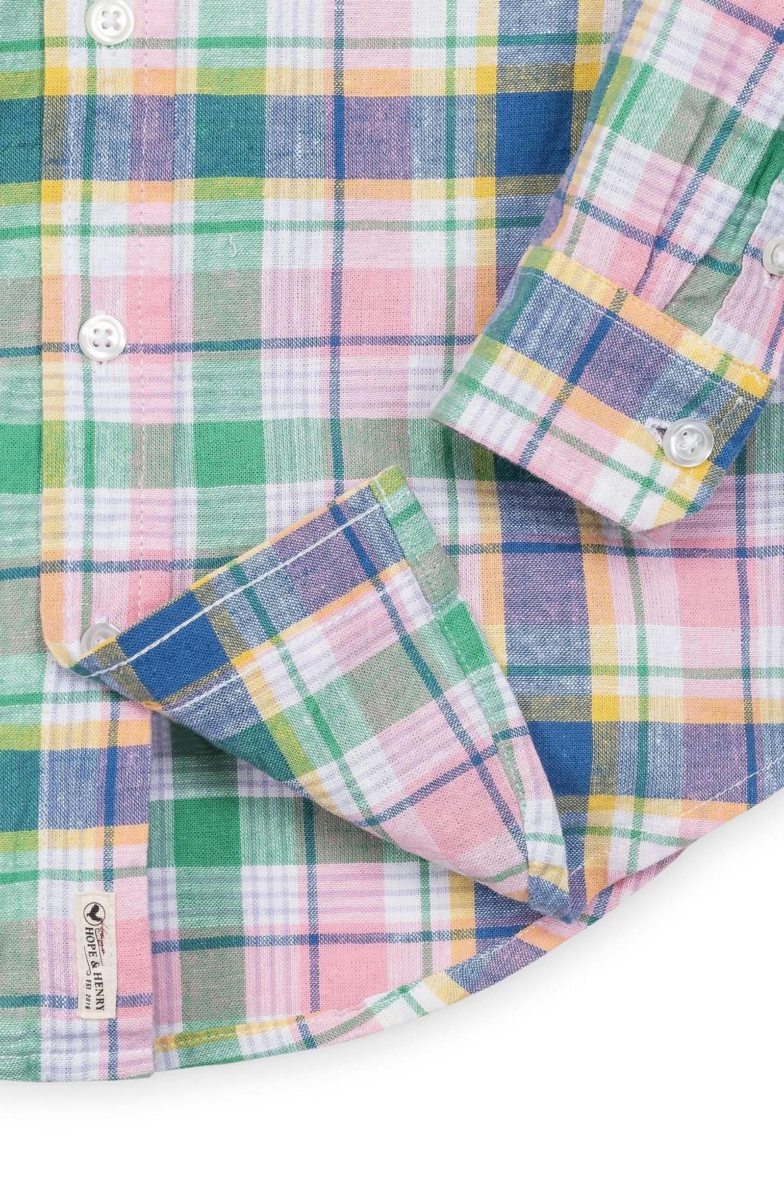 Linen Button Down Shirt for Boys, White Plaid, Sizes 2-16