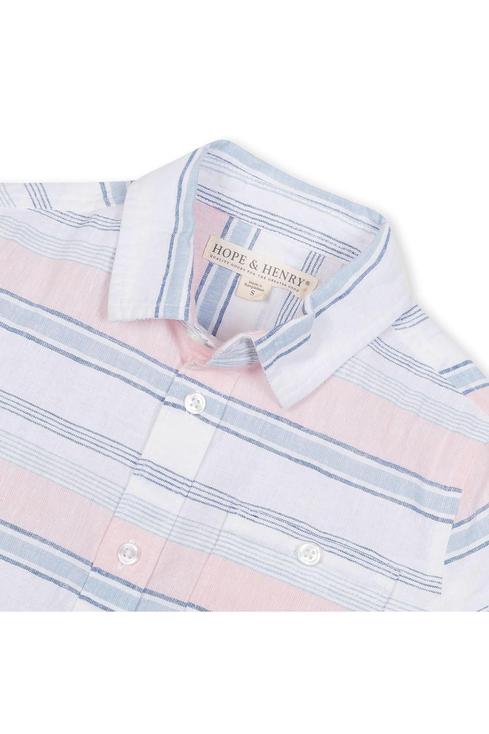 Linen Button Down Casual Shirt for Boys, Short Sleeve Striped, Toddler & Kids