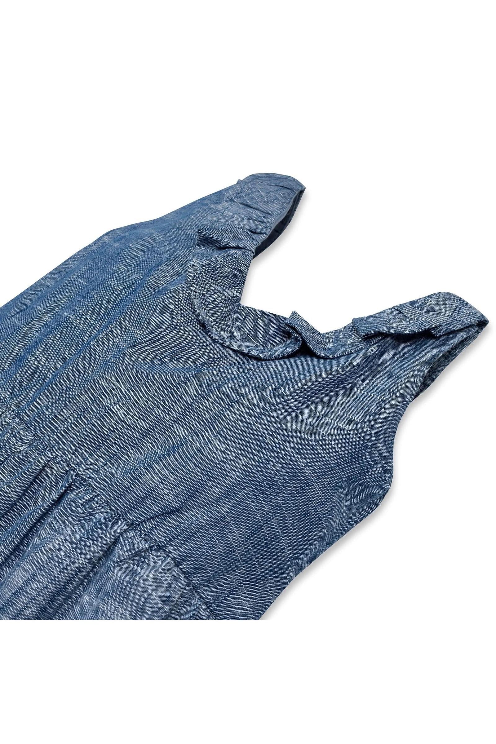 Girl Ruffle Neck Organic Cotton Jumpsuit, Chambray, Toddler & Kids