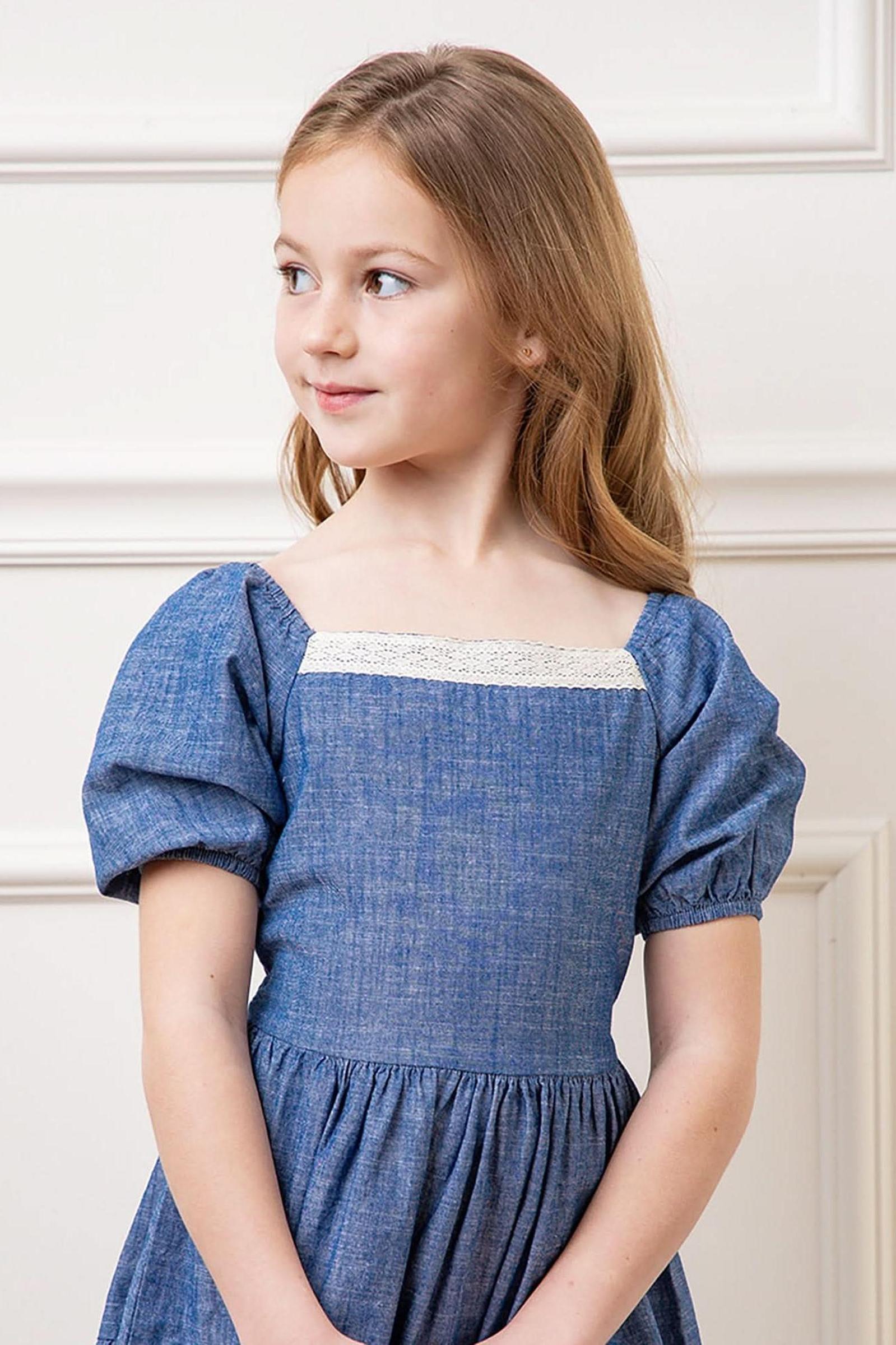 Crochet Trim Organic Cotton Dress for Girls, Chambray, Toddler & Kids, Family Matching Outfits
