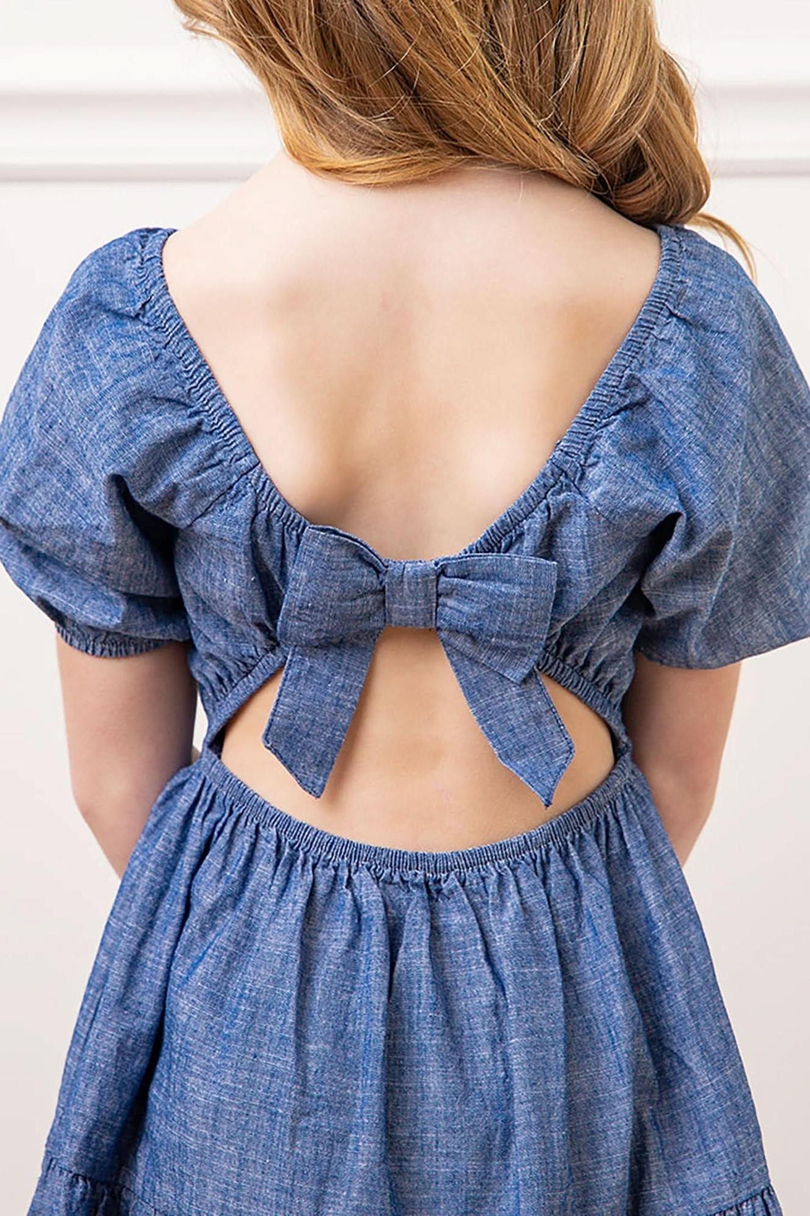 Crochet Trim Organic Cotton Dress for Girls, Chambray, Toddler & Kids, Family Matching Outfits