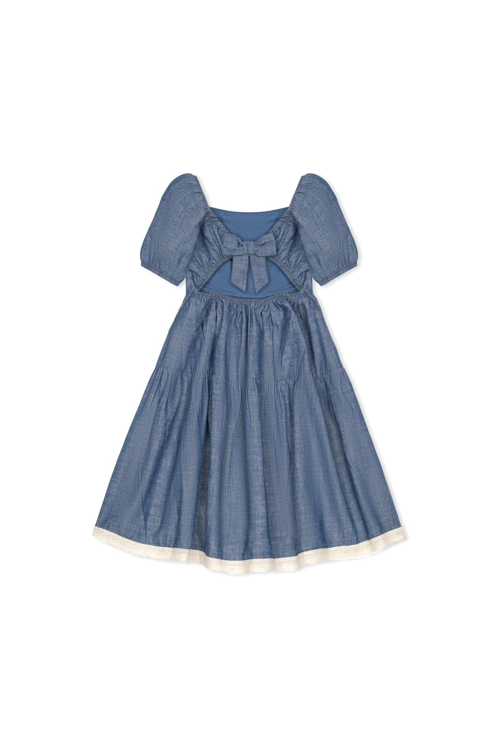 Crochet Trim Organic Cotton Dress for Girls, Chambray, Toddler & Kids, Family Matching Outfits