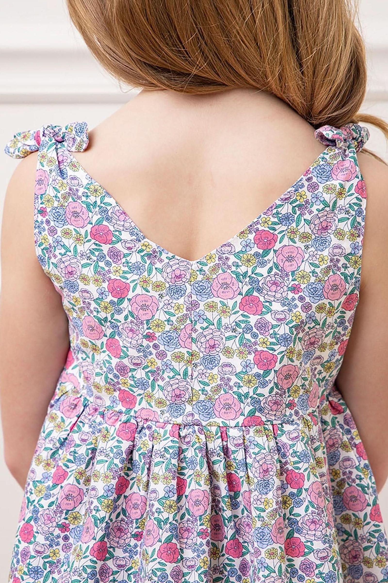 Linen Bow Shoulder Swing Dress for Girls, Floral, Toddler & Kids