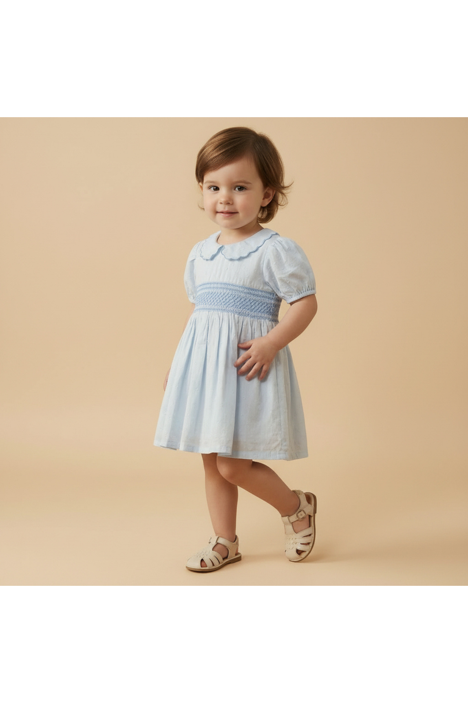 Organic Smocked Collar Dress - Light Blue