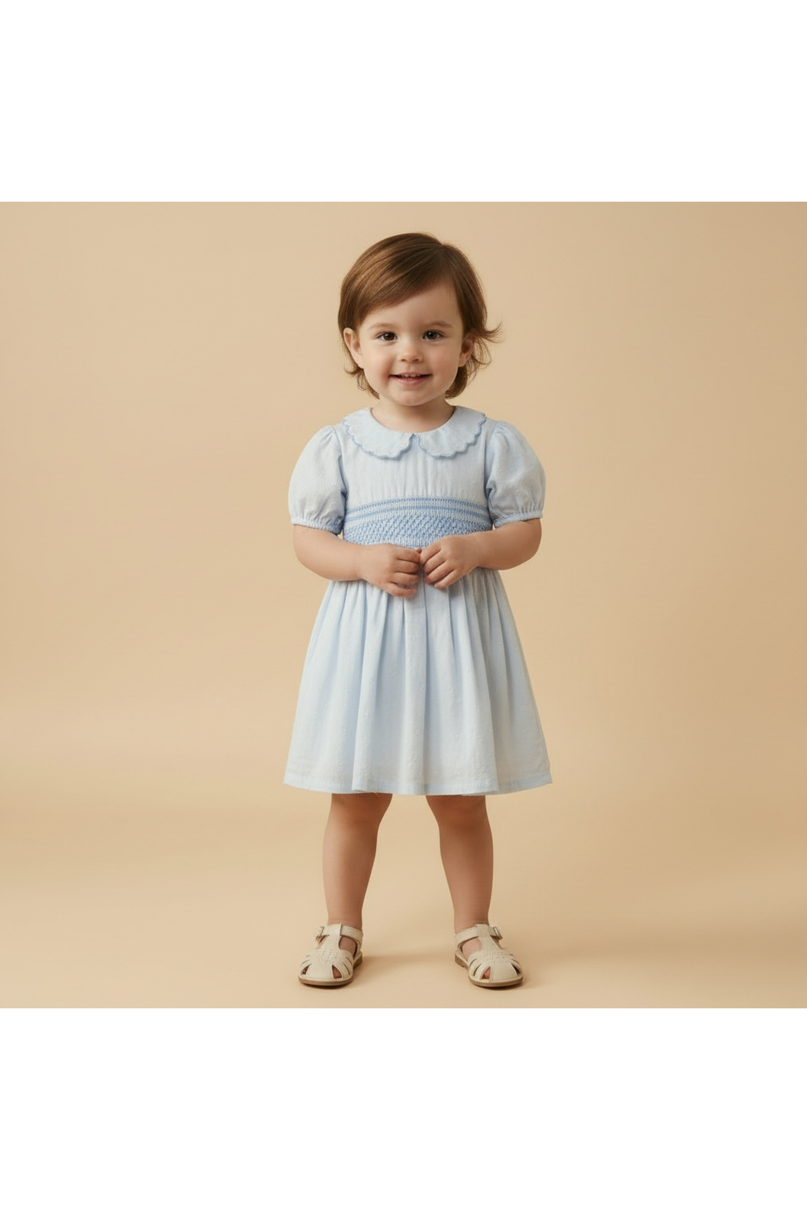Organic Smocked Collar Dress - Light Blue