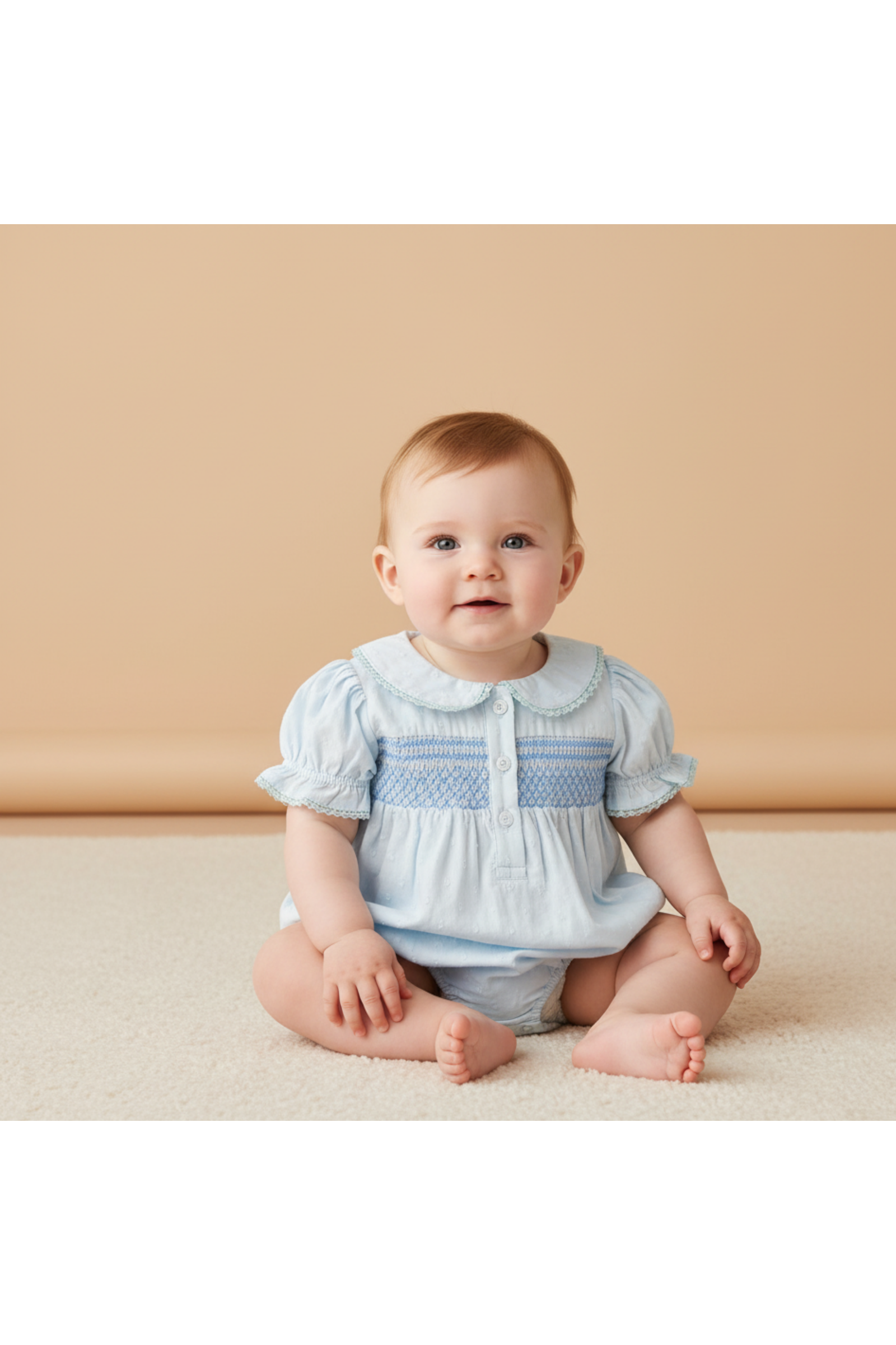 Organic Smocked Button Romper - Light Blue