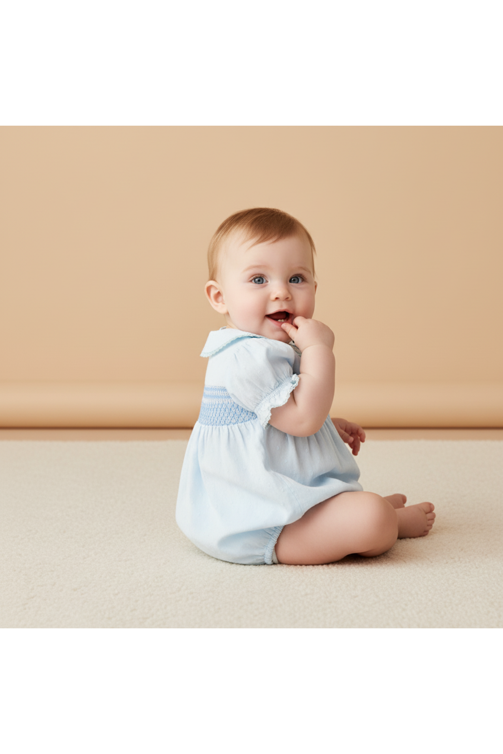 Organic Smocked Button Romper - Light Blue