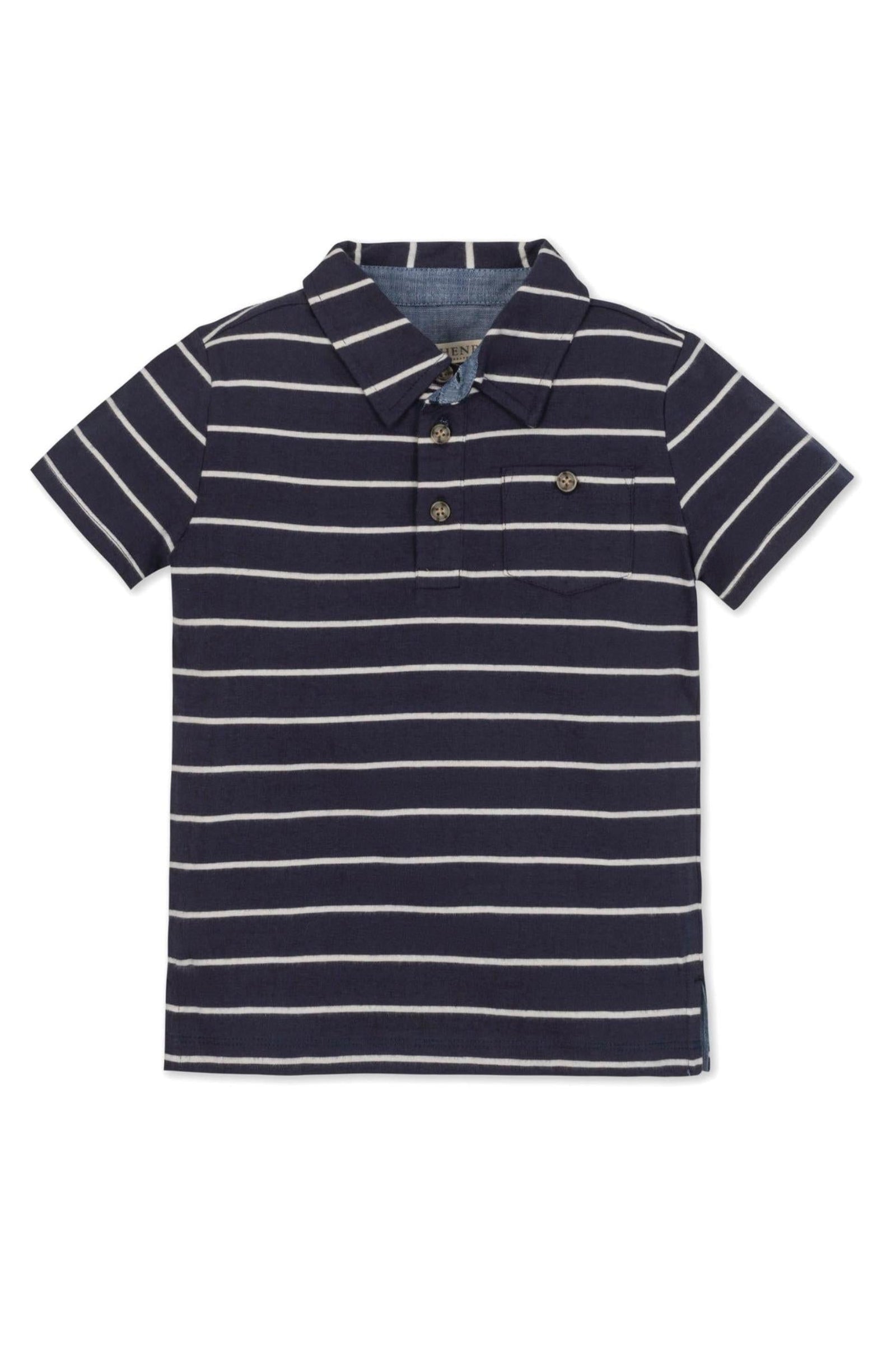 Organic Cotton Jersey Polo Shirt for Boys, Navy Blue & Stripe, Toddler & Kids