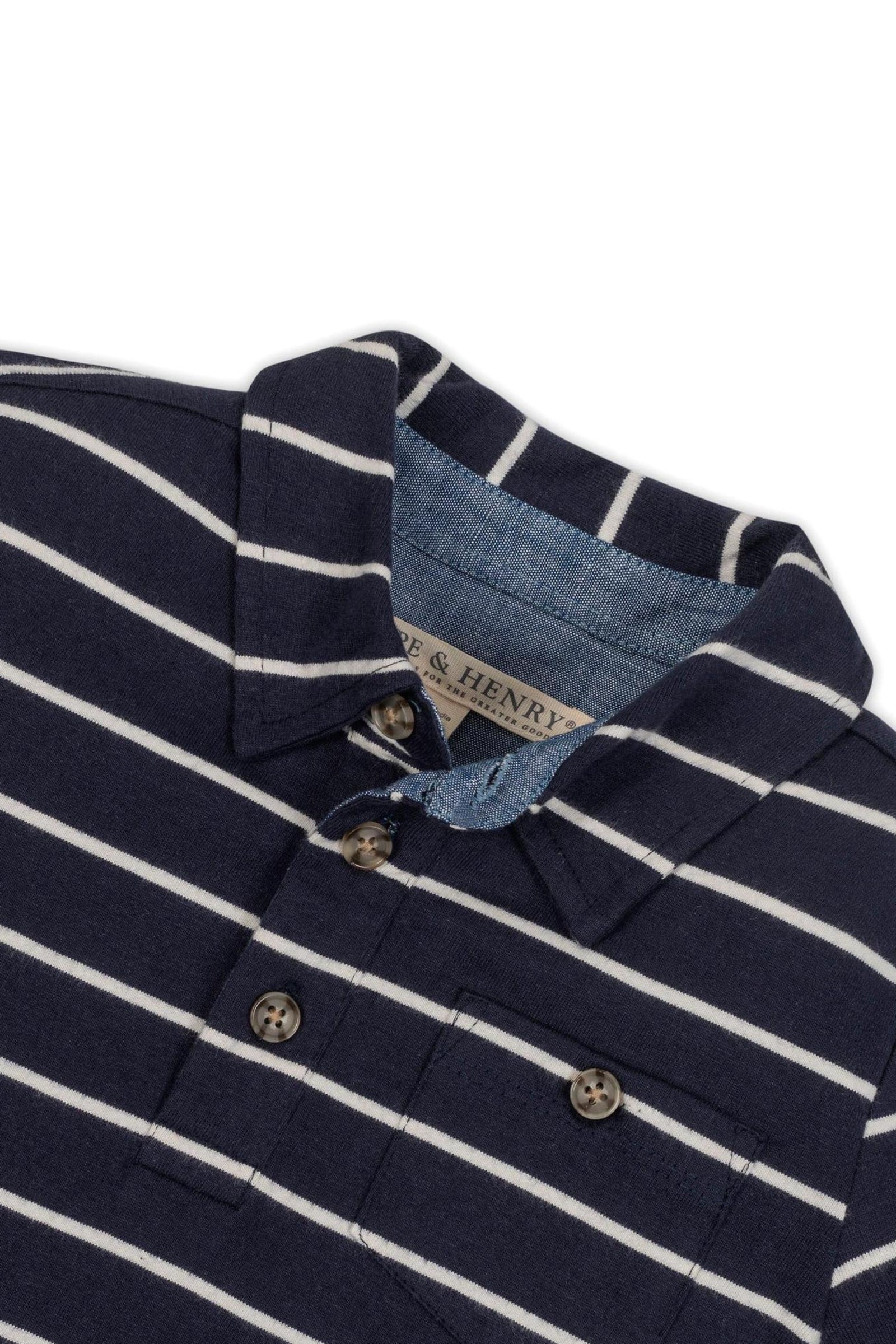 Organic Cotton Jersey Polo Shirt for Boys, Navy Blue & Stripe, Toddler & Kids