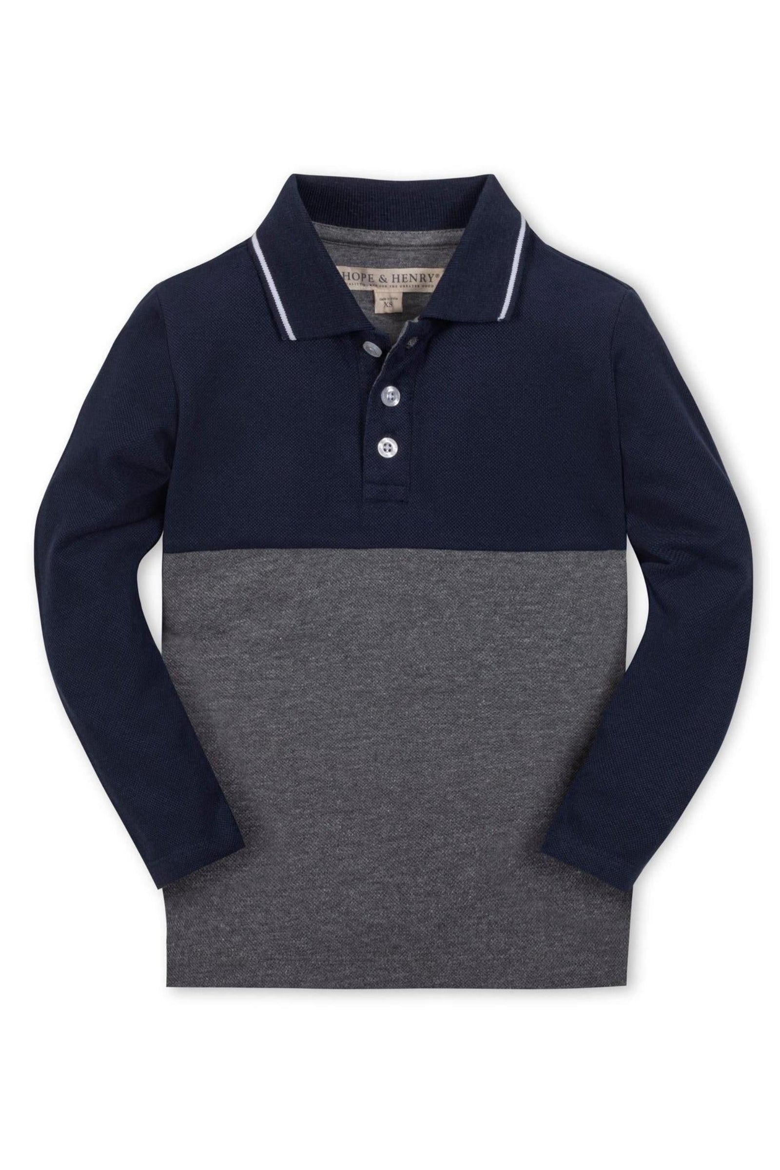 Organic Cotton Colorblock Jersey Polo for Boys, Navy & Gray, Sizes 2T-14