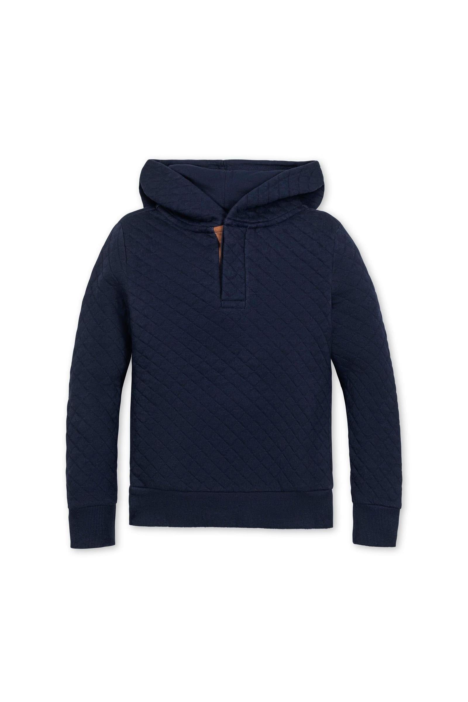 Organic Cotton Quilted Hooded Sweatshirt for Boys, Navy, Sizes 2-16