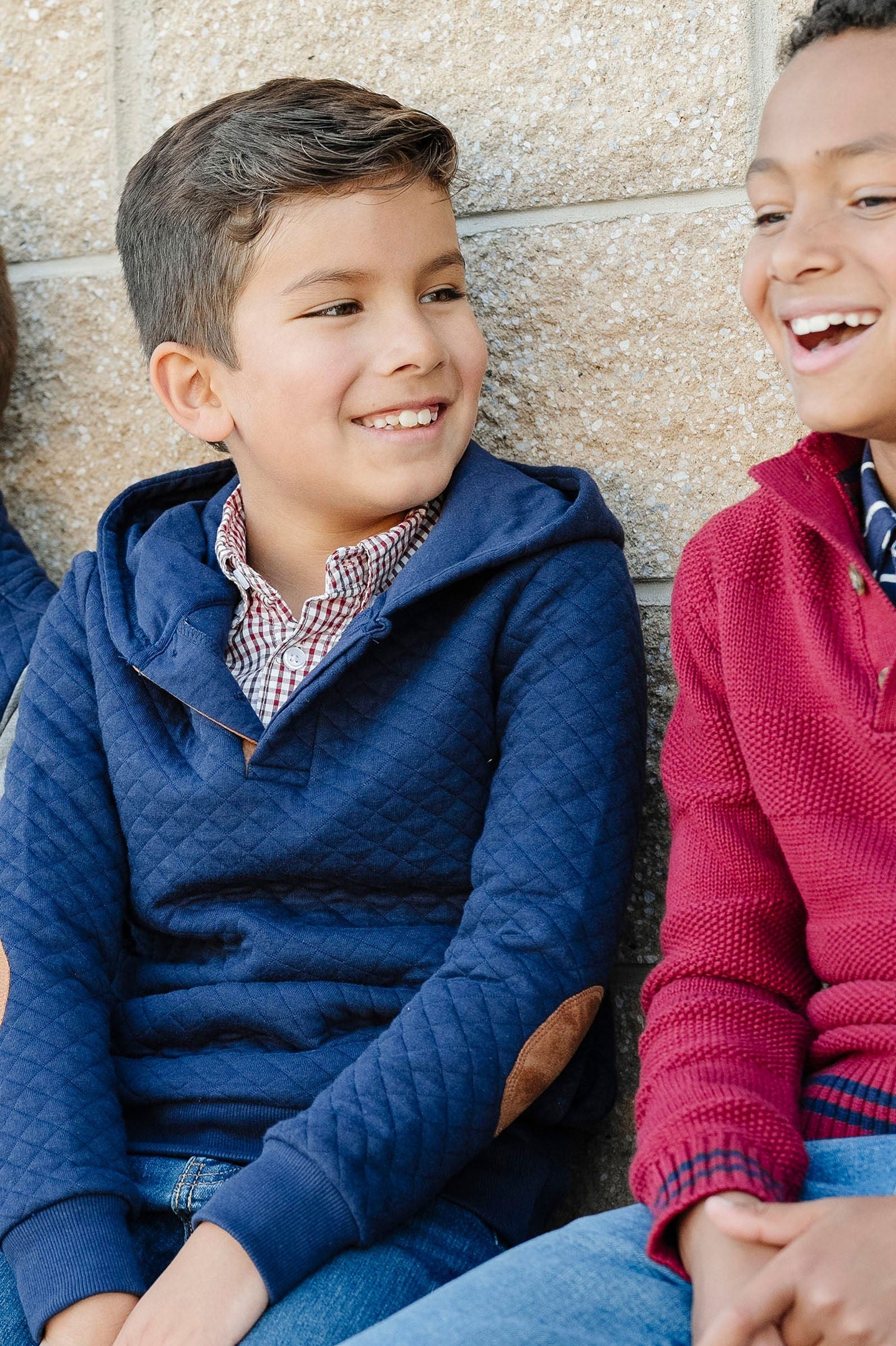 Organic Cotton Quilted Hooded Sweatshirt for Boys, Navy, Sizes 2-16