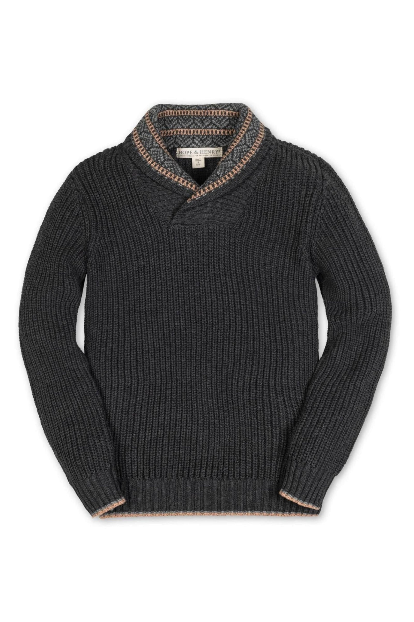 Organic Cotton Shawl Collar Sweater for Boys, Gray, Toddler & Kids