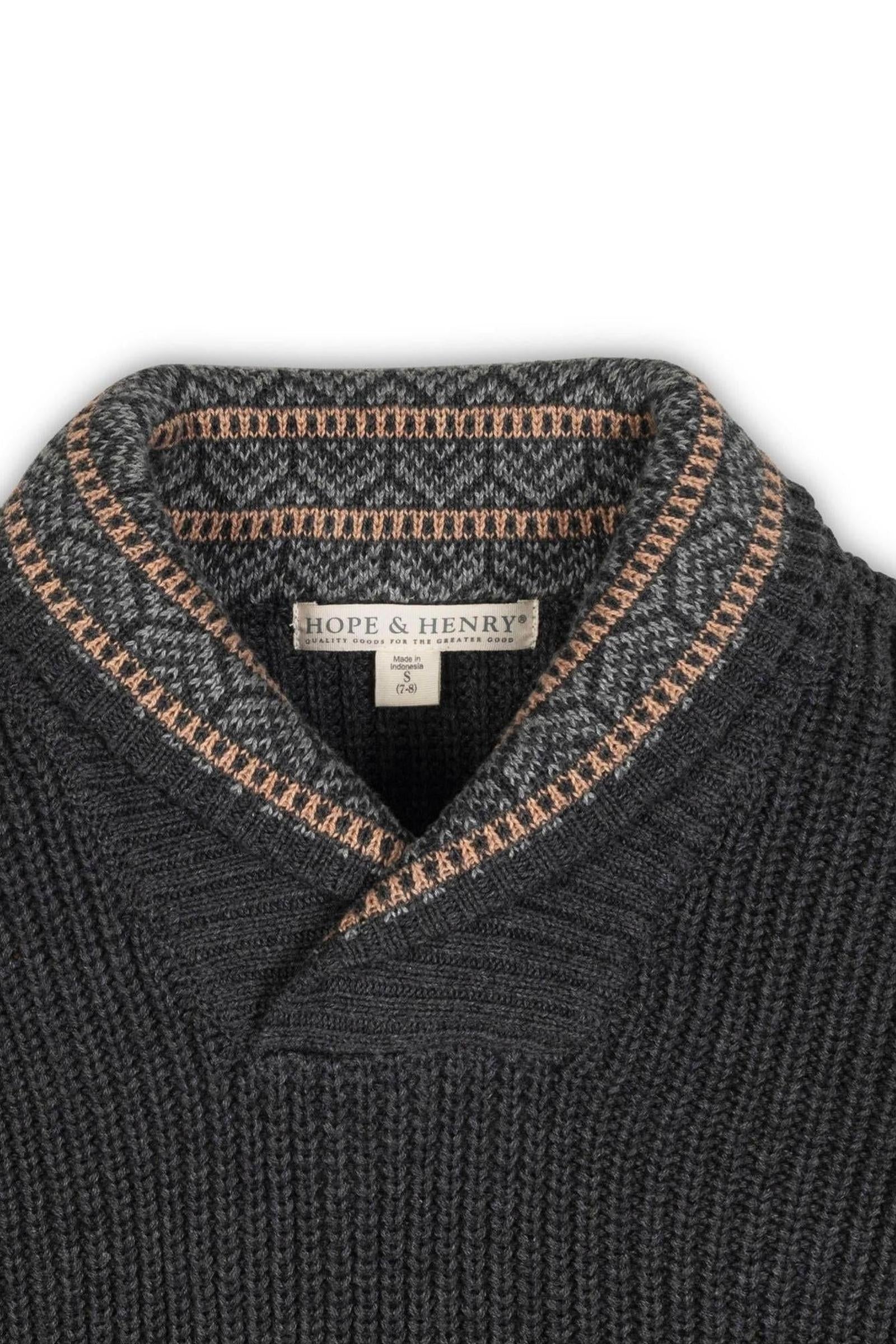 Organic Cotton Shawl Collar Sweater for Boys, Gray, Toddler & Kids