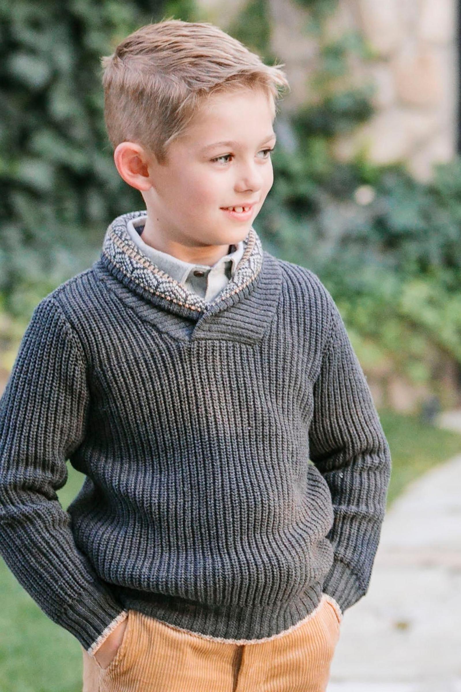 Organic Cotton Shawl Collar Sweater for Boys, Gray, Toddler & Kids