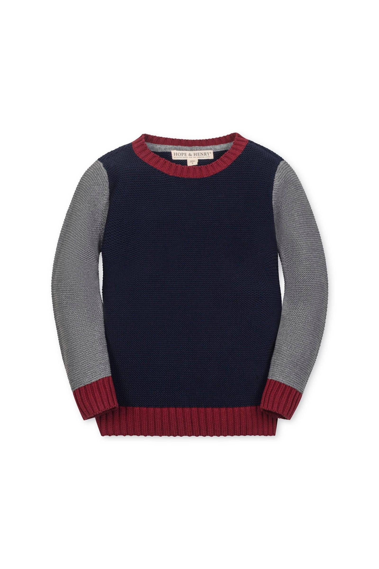 Organic Cotton Crewneck Sweater, Navy & Gray, Toddler - Teen