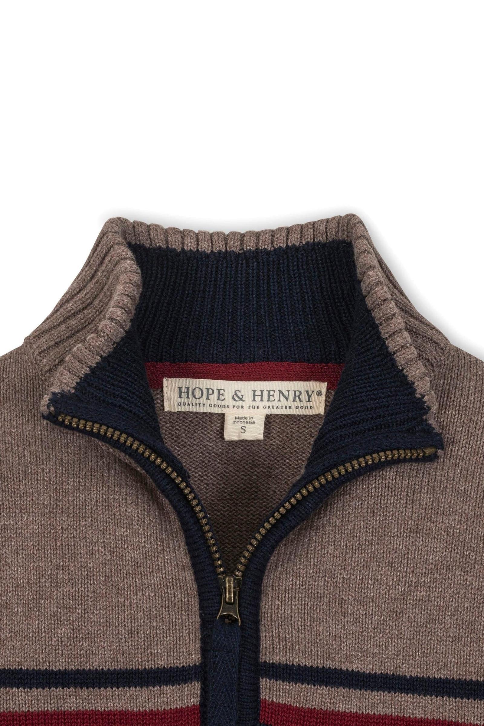 Organic Cotton Half Zip Sweater For Boys, Taupe Heather Chest Stripe, Kids (5-20)