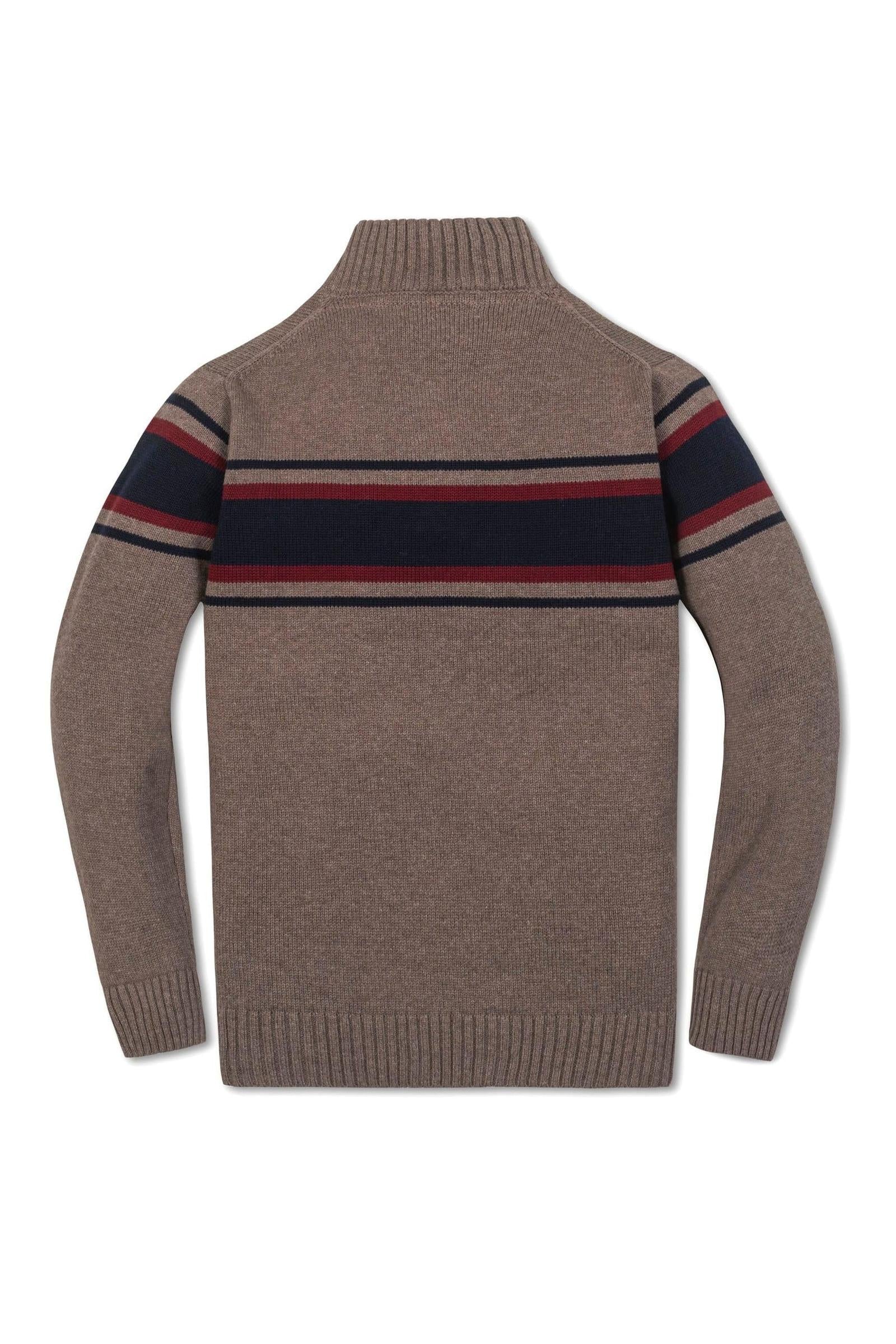 Organic Cotton Half Zip Sweater For Boys, Taupe Heather Chest Stripe, Kids (5-20)