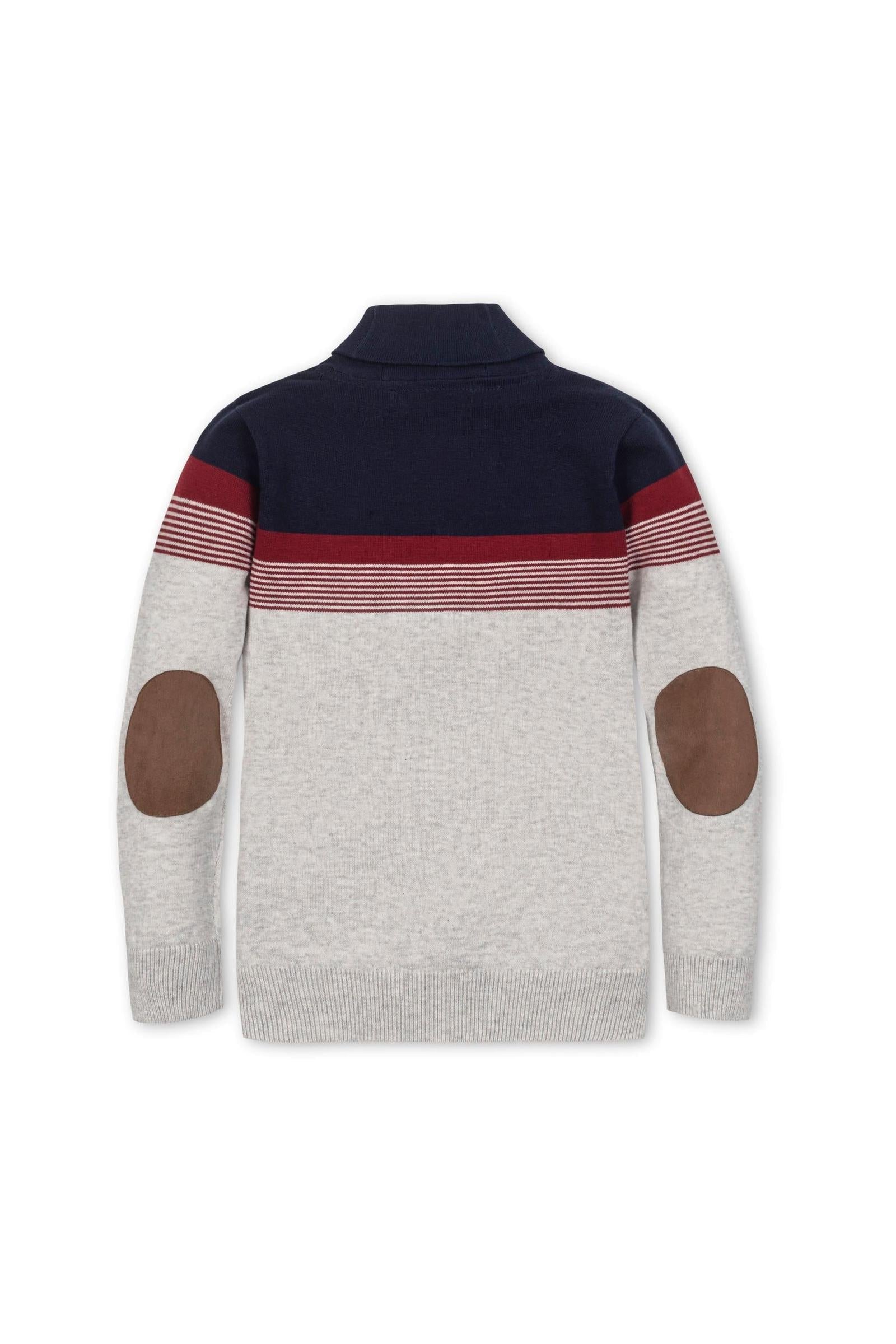 Organic Cotton Shawl Collar Sweater for Boys, Navy & Light Gray Stripe, Sizes 2-16