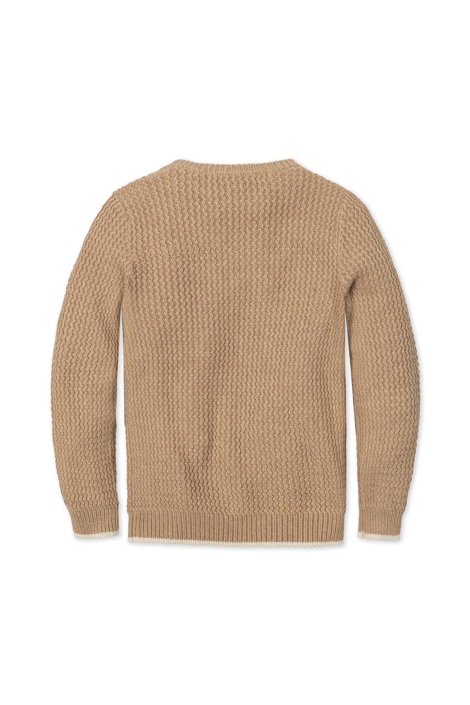 Organic Cotton Crewneck Sweater with Buttons for Boys, Camel, Sizes 2T-14