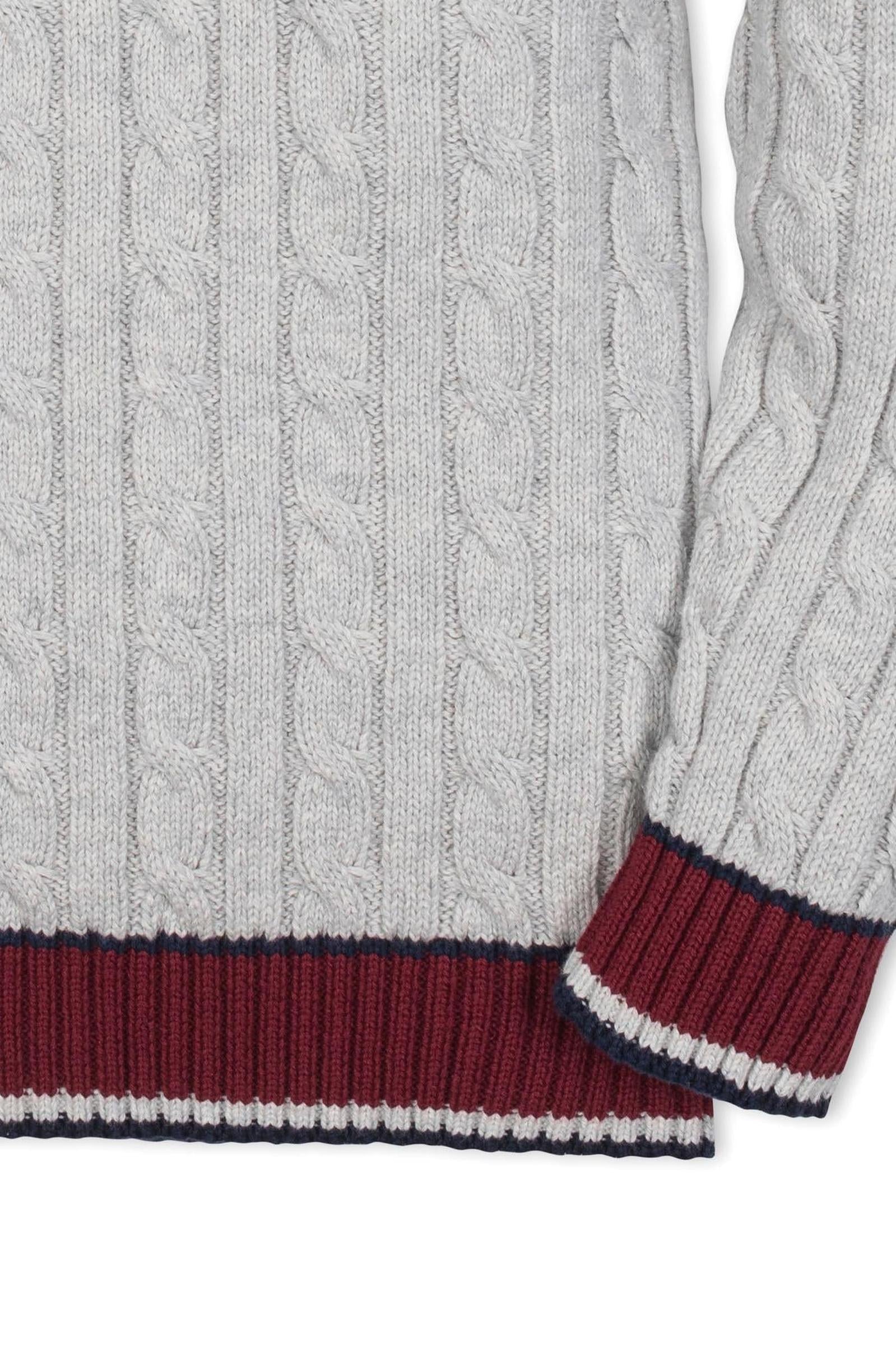 Organic Cotton V-Neck Cricket Sweater for Boys, Light Gray, Sizes 2T-14