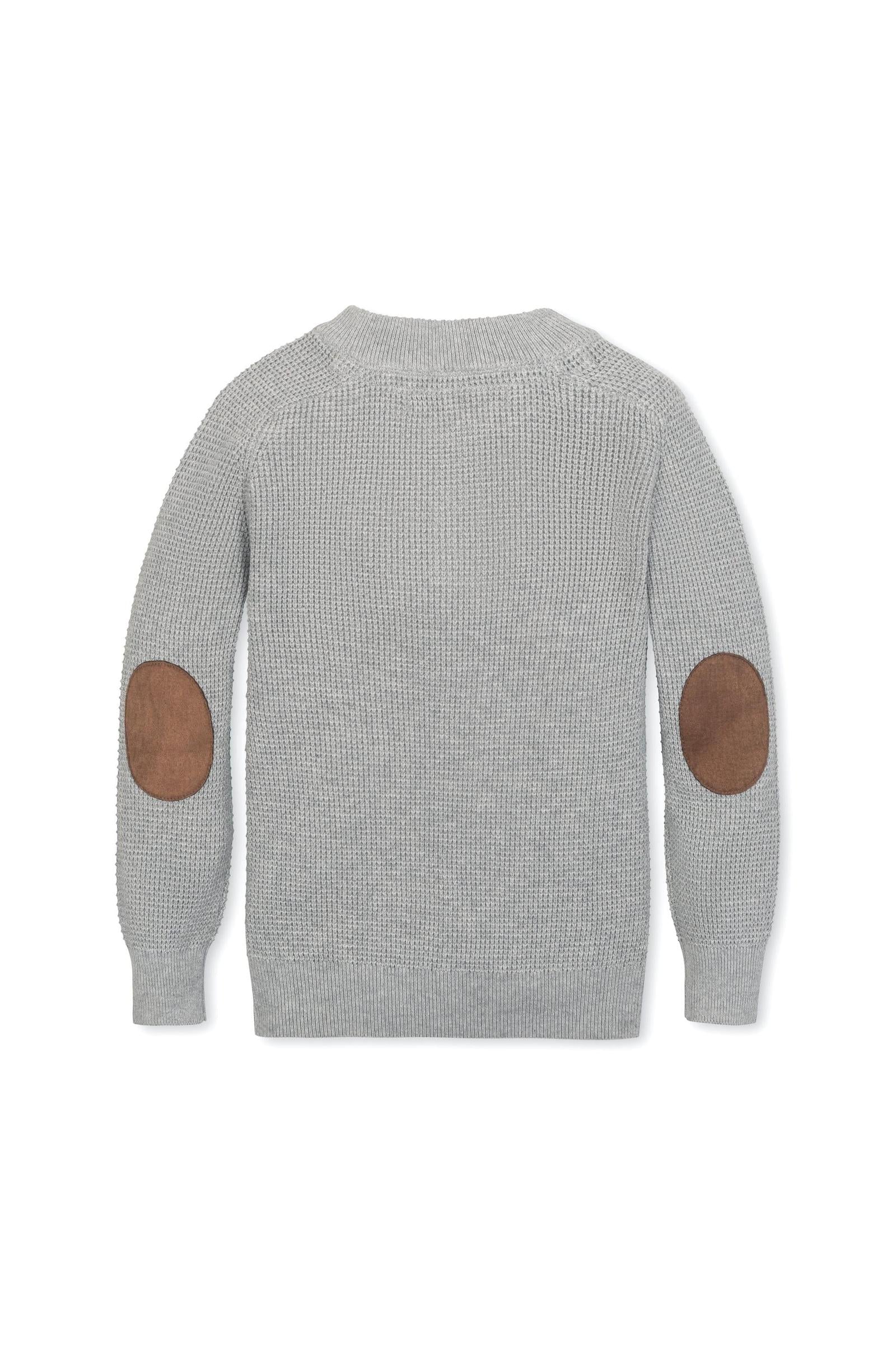 Organic Cotton Sweater Henley with Elbow Patches for Boys, Gray, Sizes 2T-14