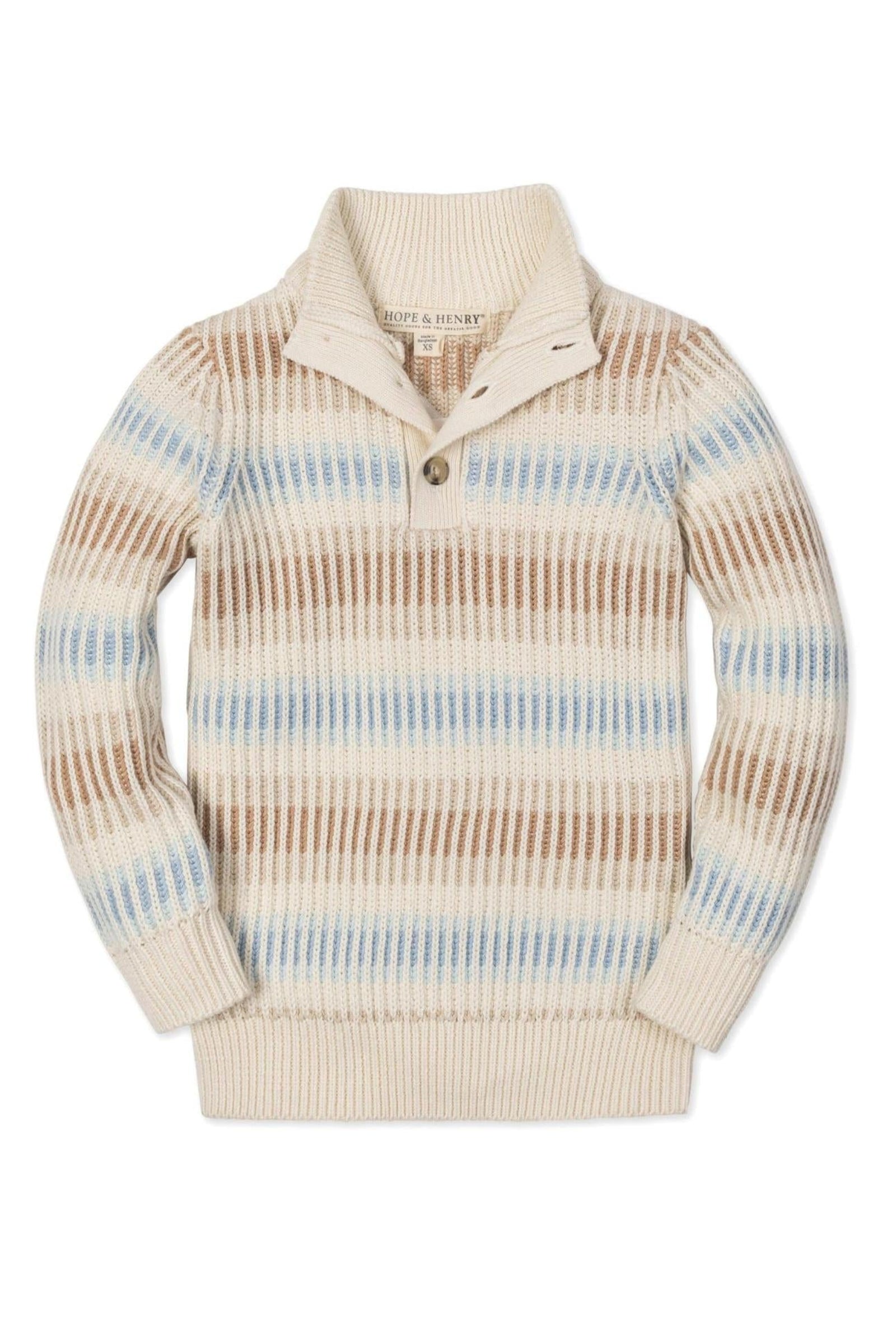 Organic Cotton Mock Neck Sweater For Boys, Cream Ombre Winter Stripe, Toddler & Kids