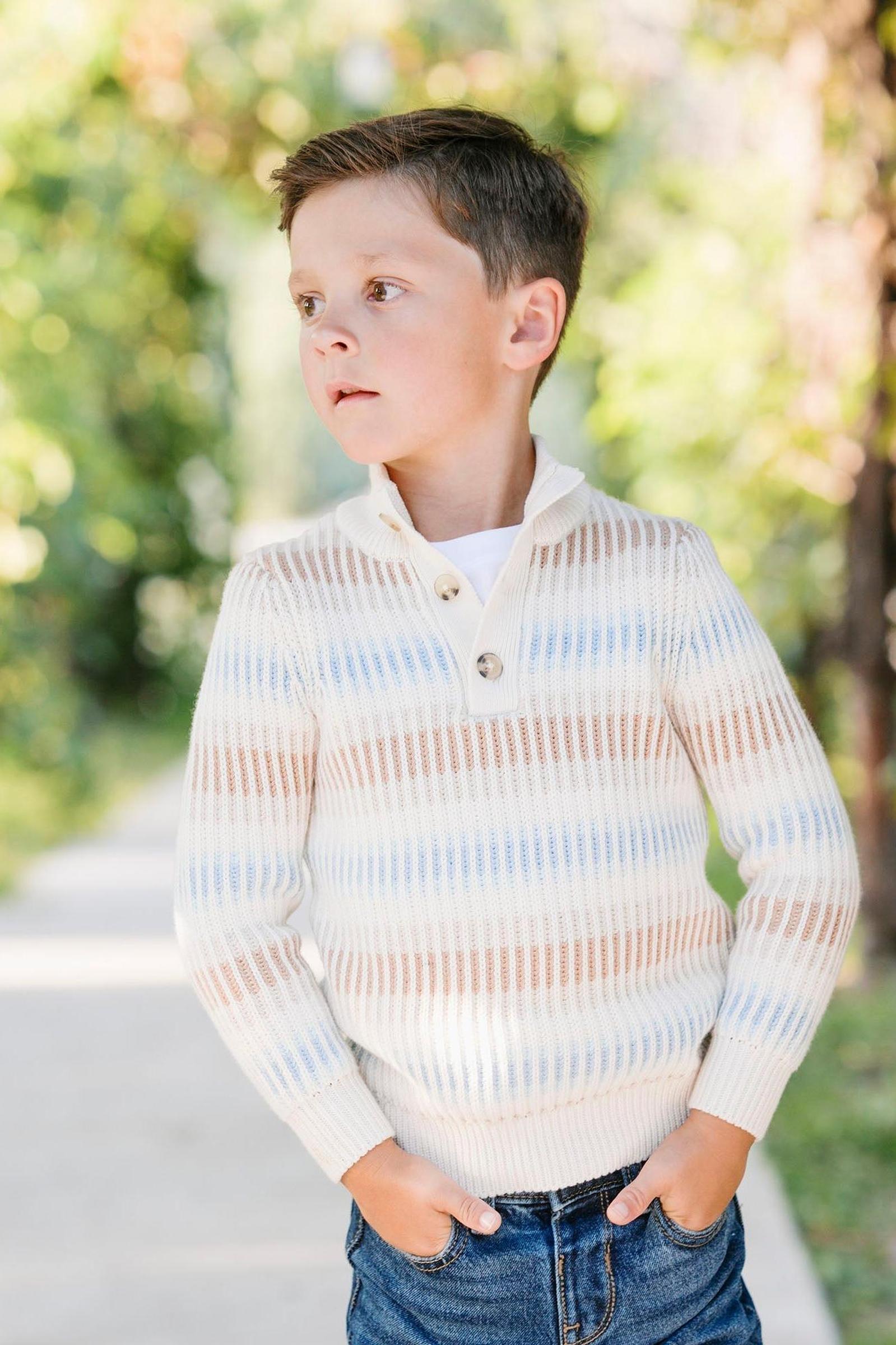 Organic Cotton Mock Neck Sweater For Boys, Cream Ombre Winter Stripe, Toddler & Kids