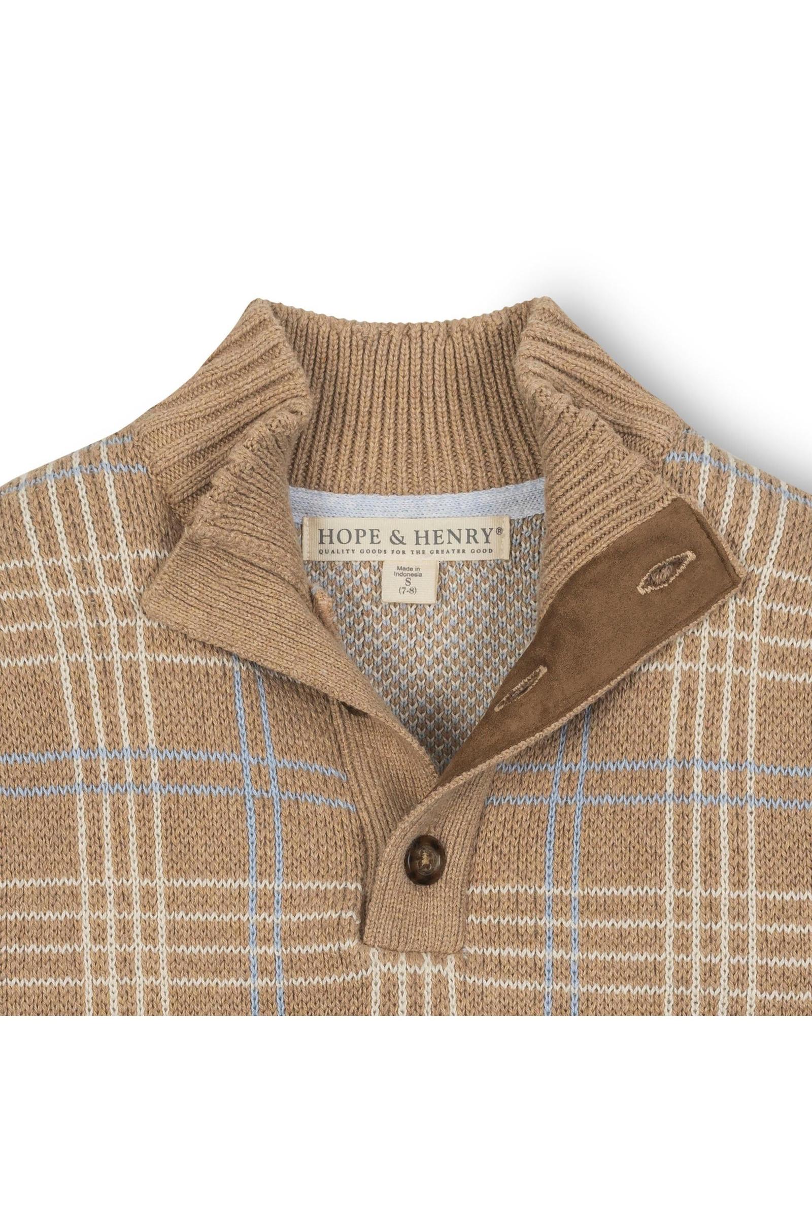Organic Cotton Mock Neck Sweater for Boys, Camel Heather Plaid, Sizes 5-18