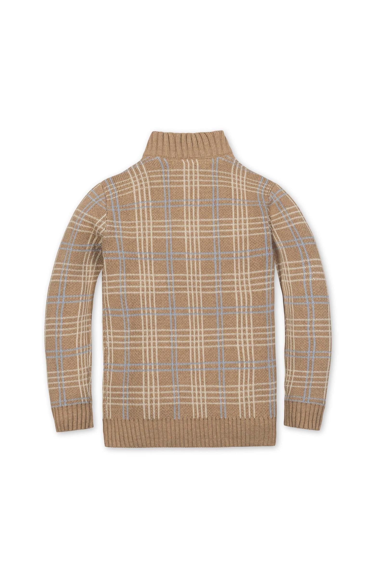 Organic Cotton Mock Neck Sweater for Boys, Camel Heather Plaid, Sizes 5-18