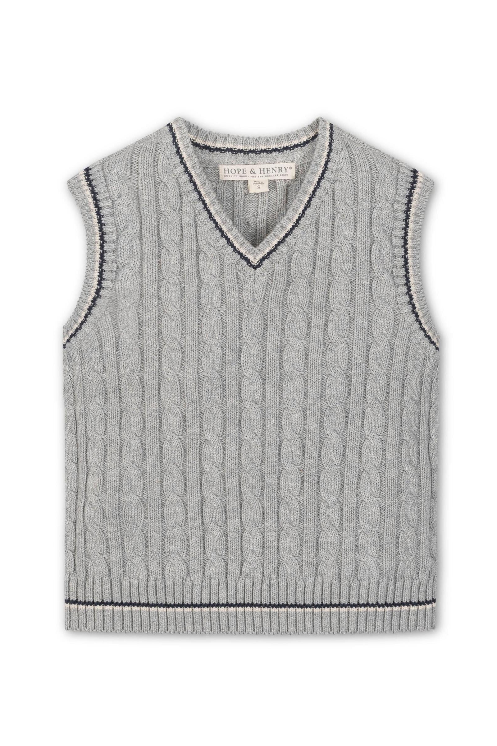 Organic Cotton Cable Sweater Vest for Boys, Gray, Sizes 2T-14